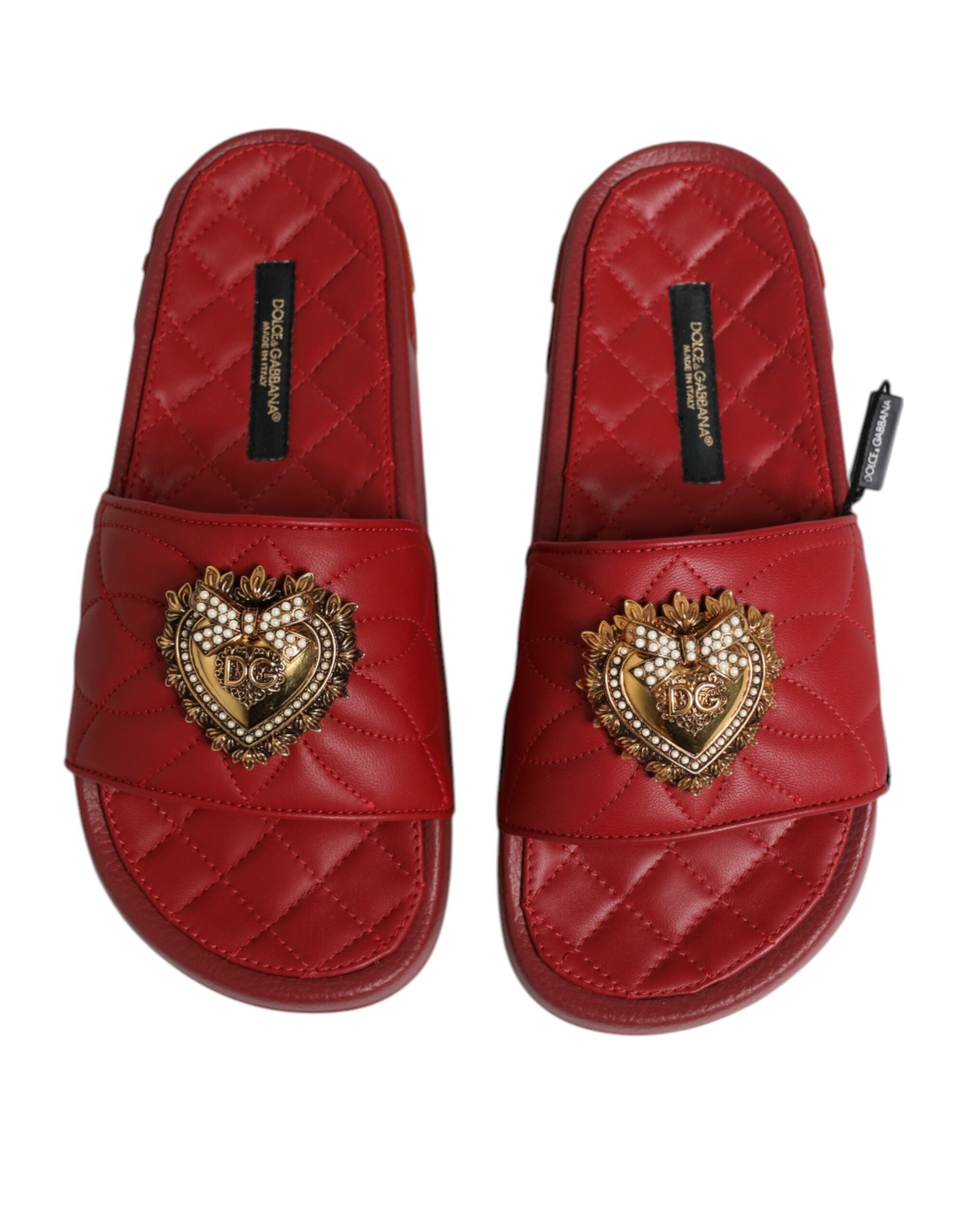 Red Devotion Matelassé Leather Slides Shoes