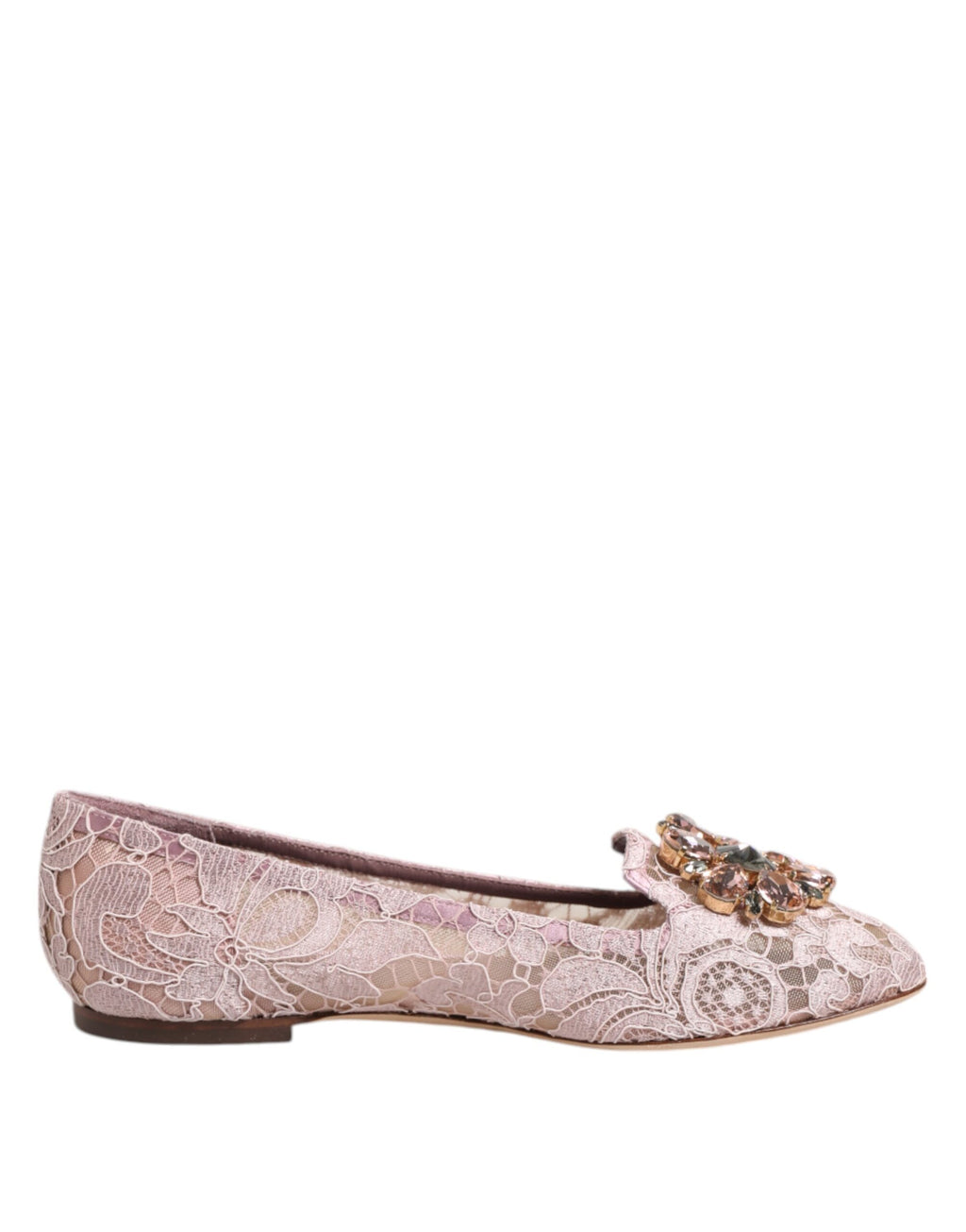 Pink Taormina Lace Crystals Flats Shoes