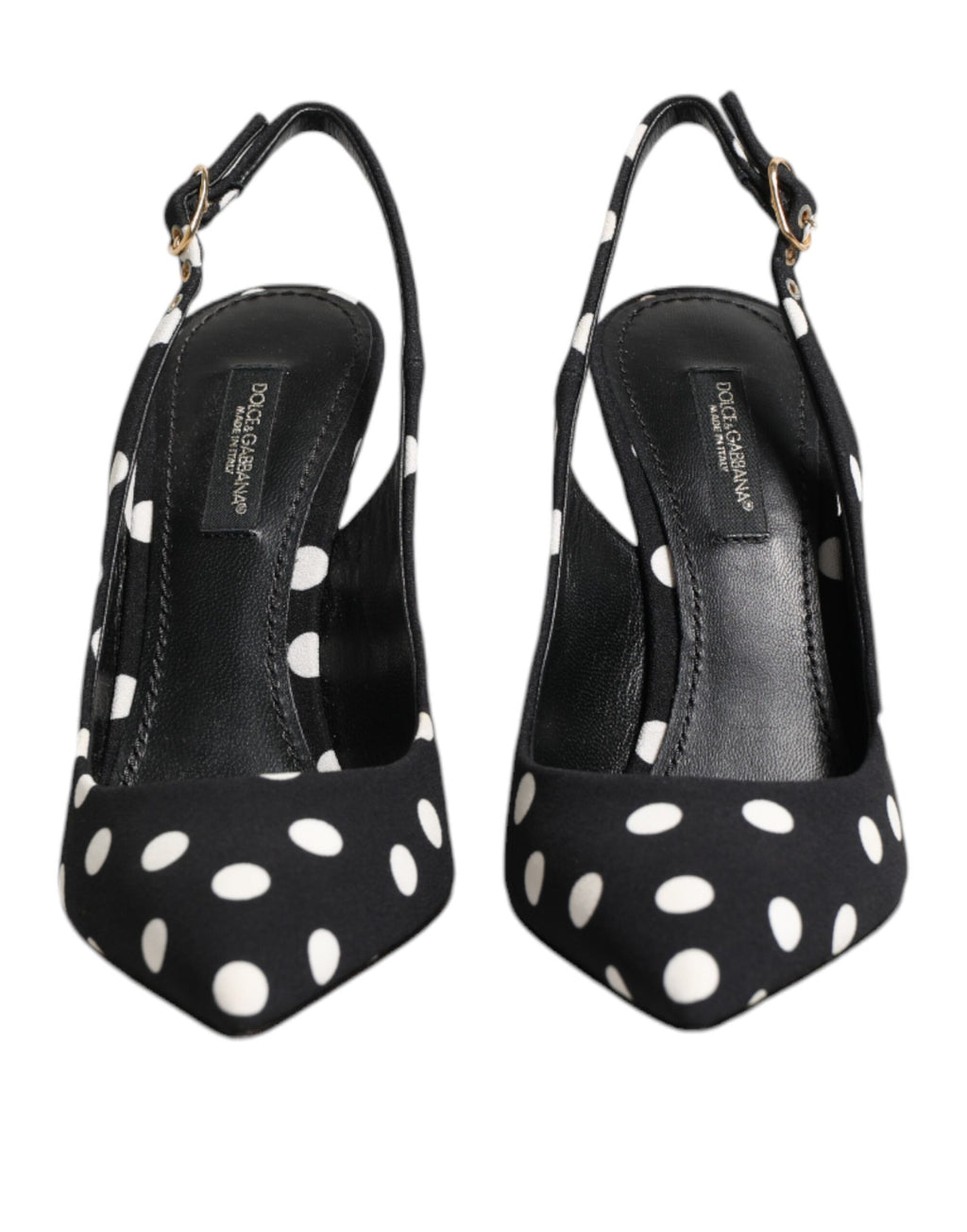 Black White Dotted Stiletto Slingback Shoes