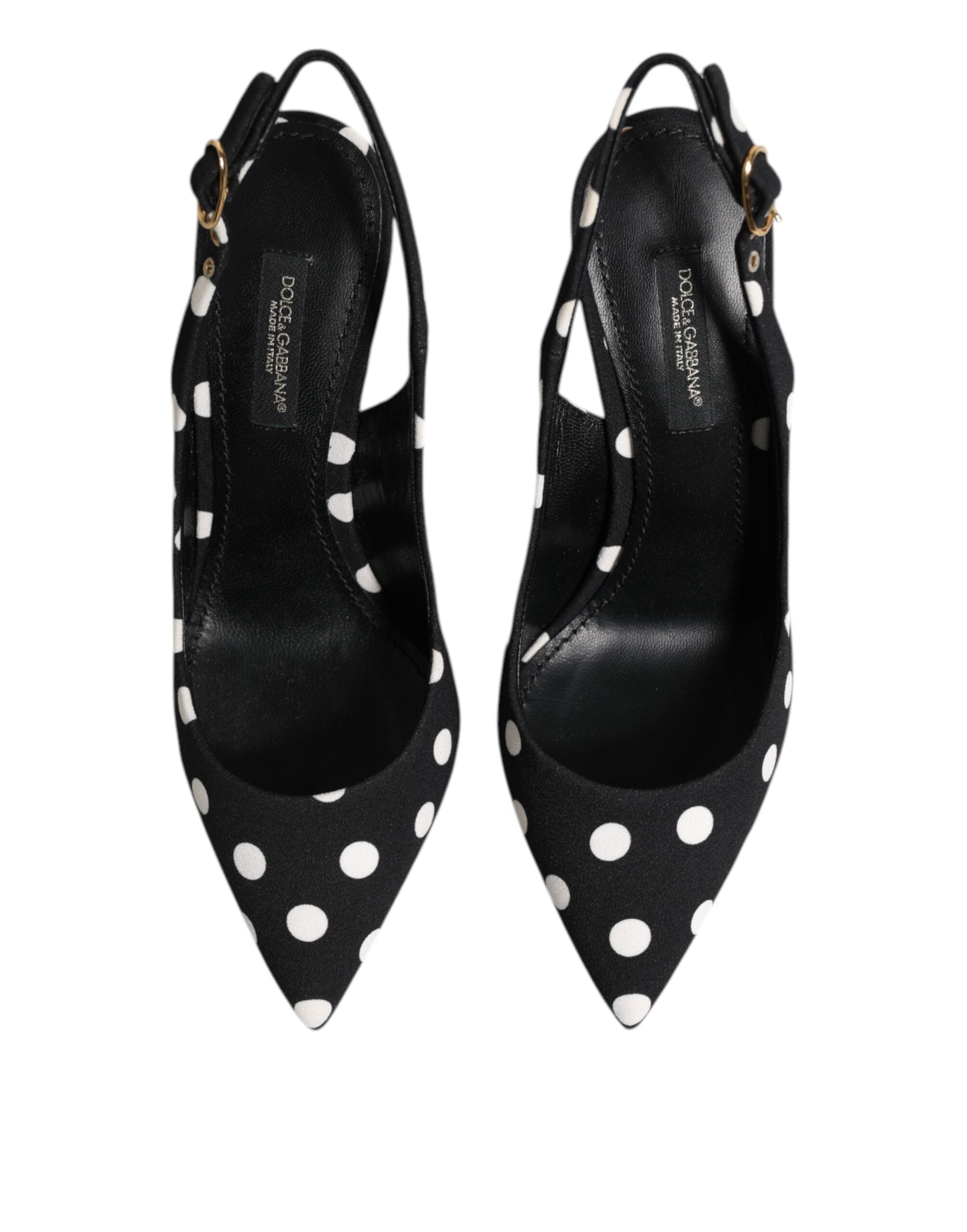 Black White Dotted Stiletto Slingback Shoes