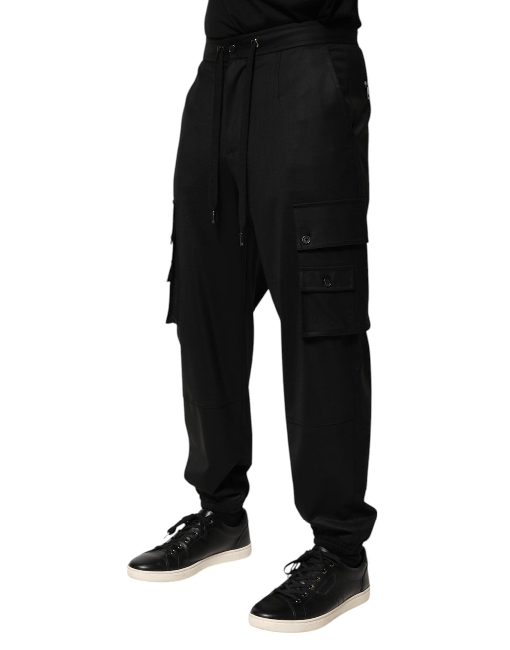Solid Black Cargo Jogger Men Sweatpants Pants