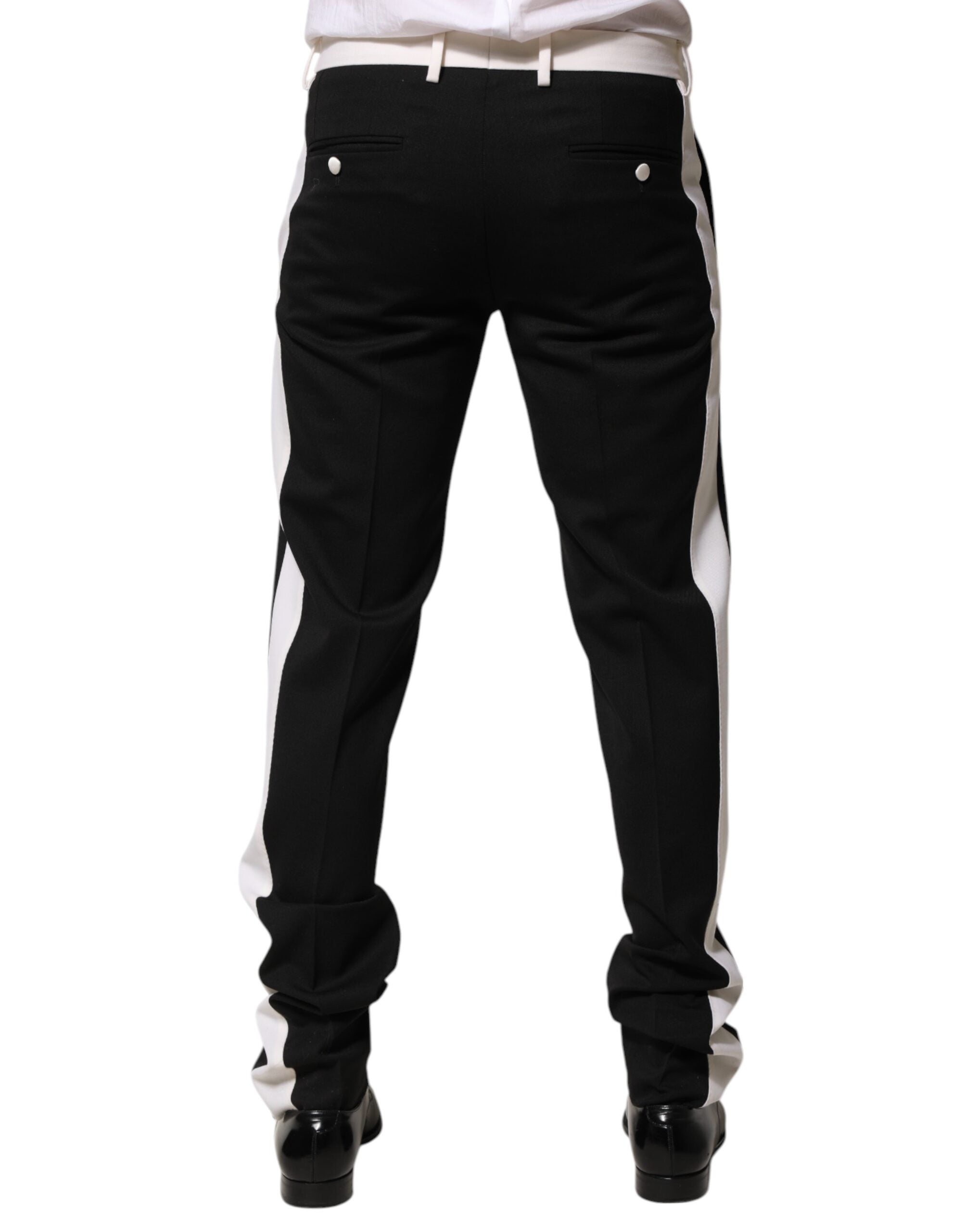 Black White Stripe Wool Men Trouser Pants