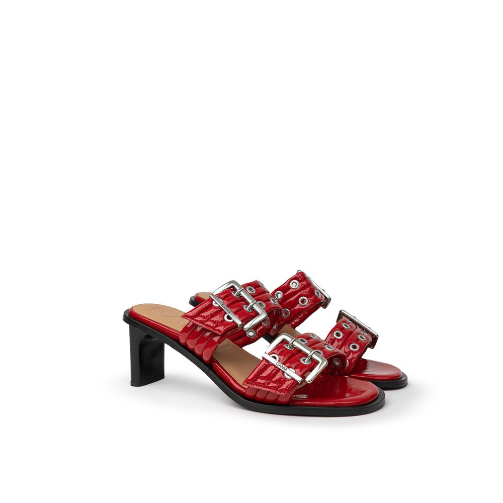 Red Leather Stiletto Heel Sandals