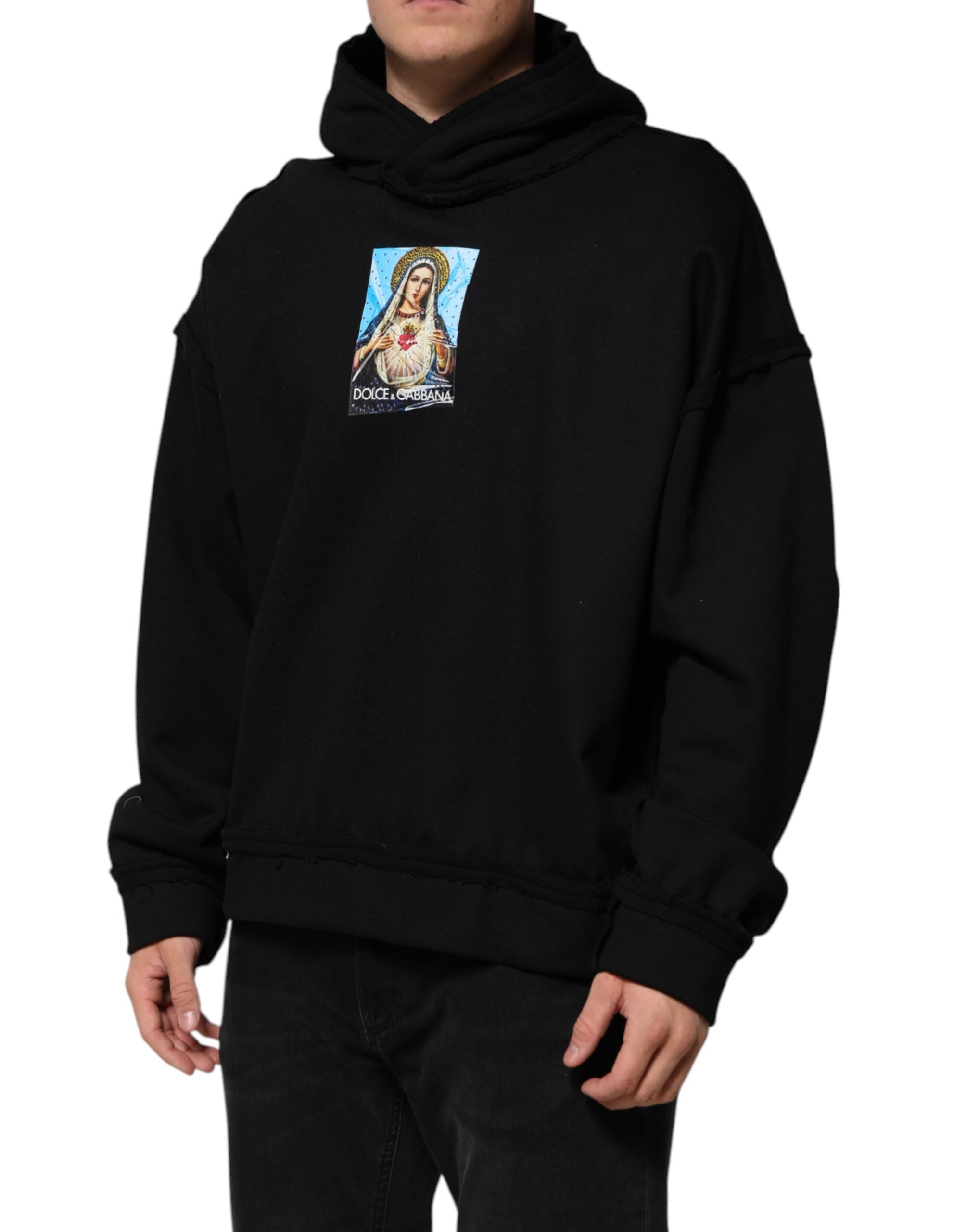 Black Printed Hoodie Crystal Embellished Jacket