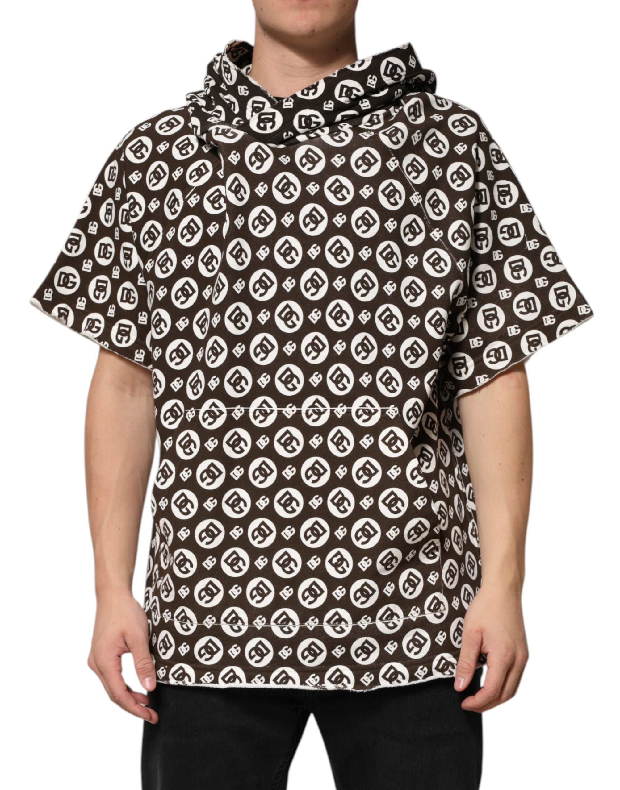 Brown White DG Logo Short Hoodie Sweater