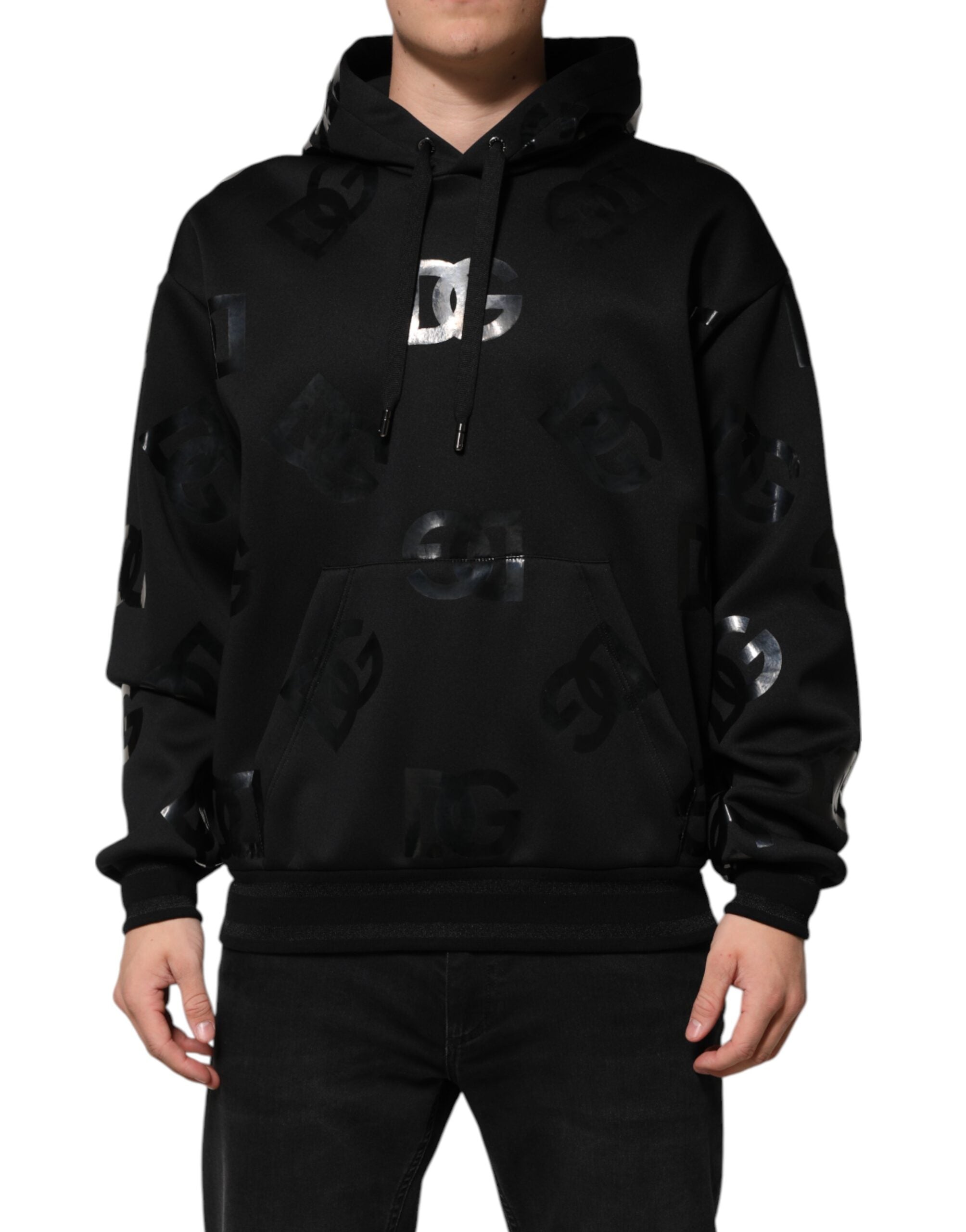 Black DG Logo Hoodie Metallic Print Sweater
