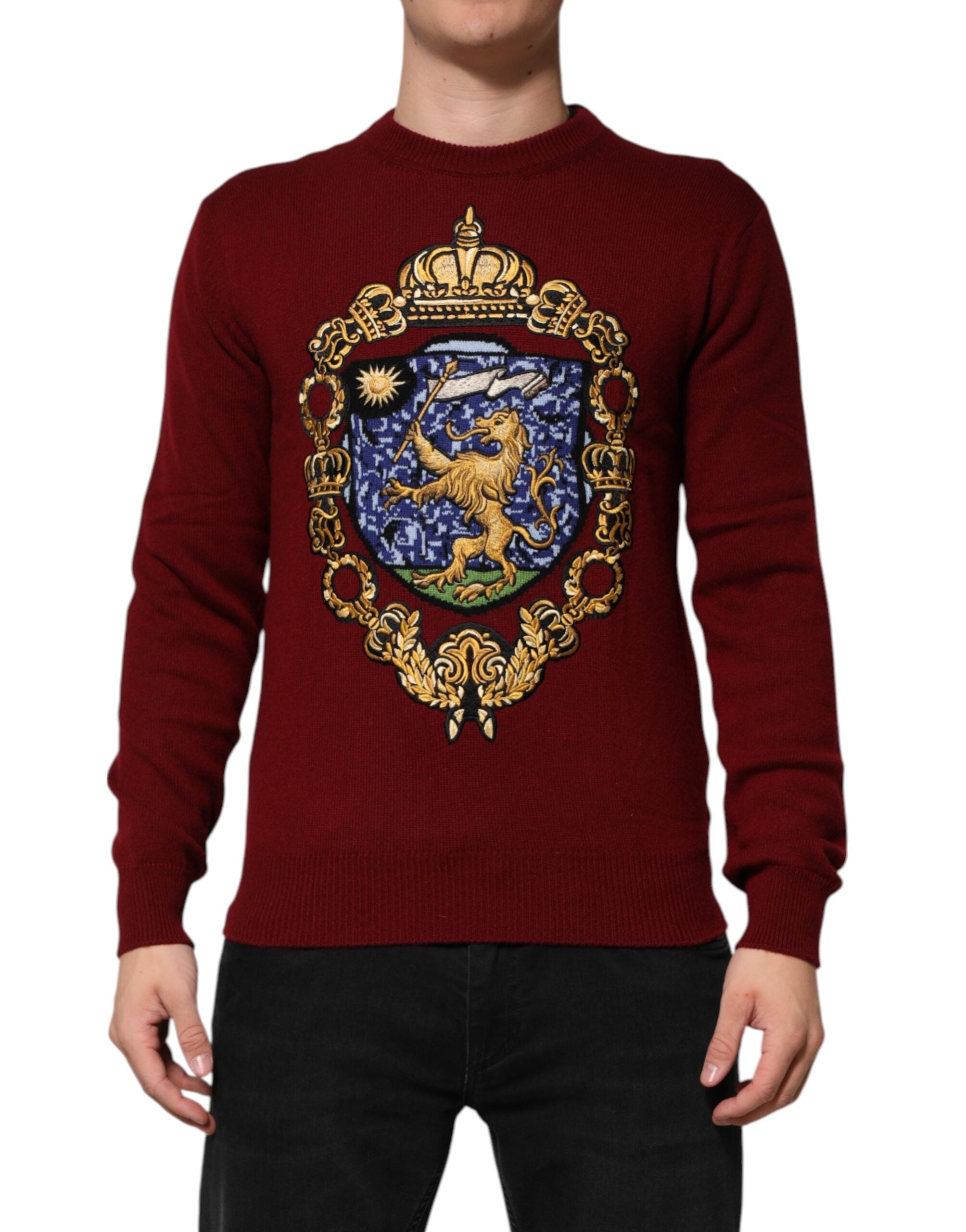 Burgundy Cashmere Lion Crest Pullover Sweater