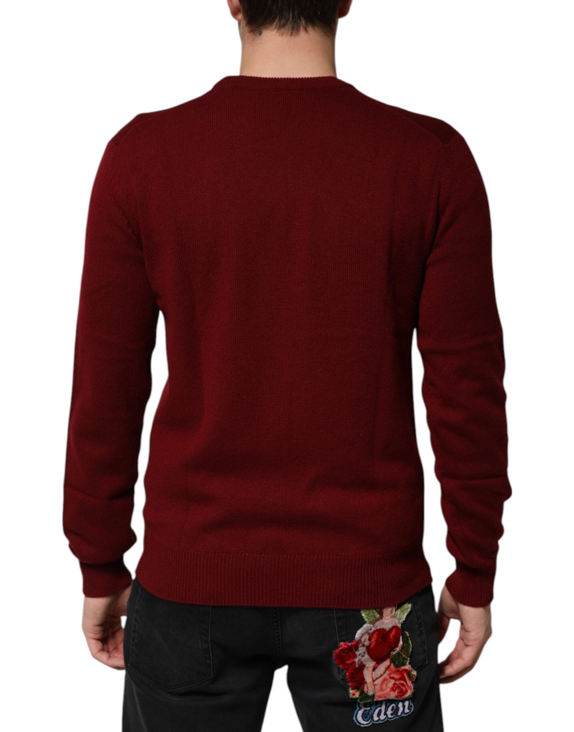 Burgundy Cashmere Lion Crest Pullover Sweater