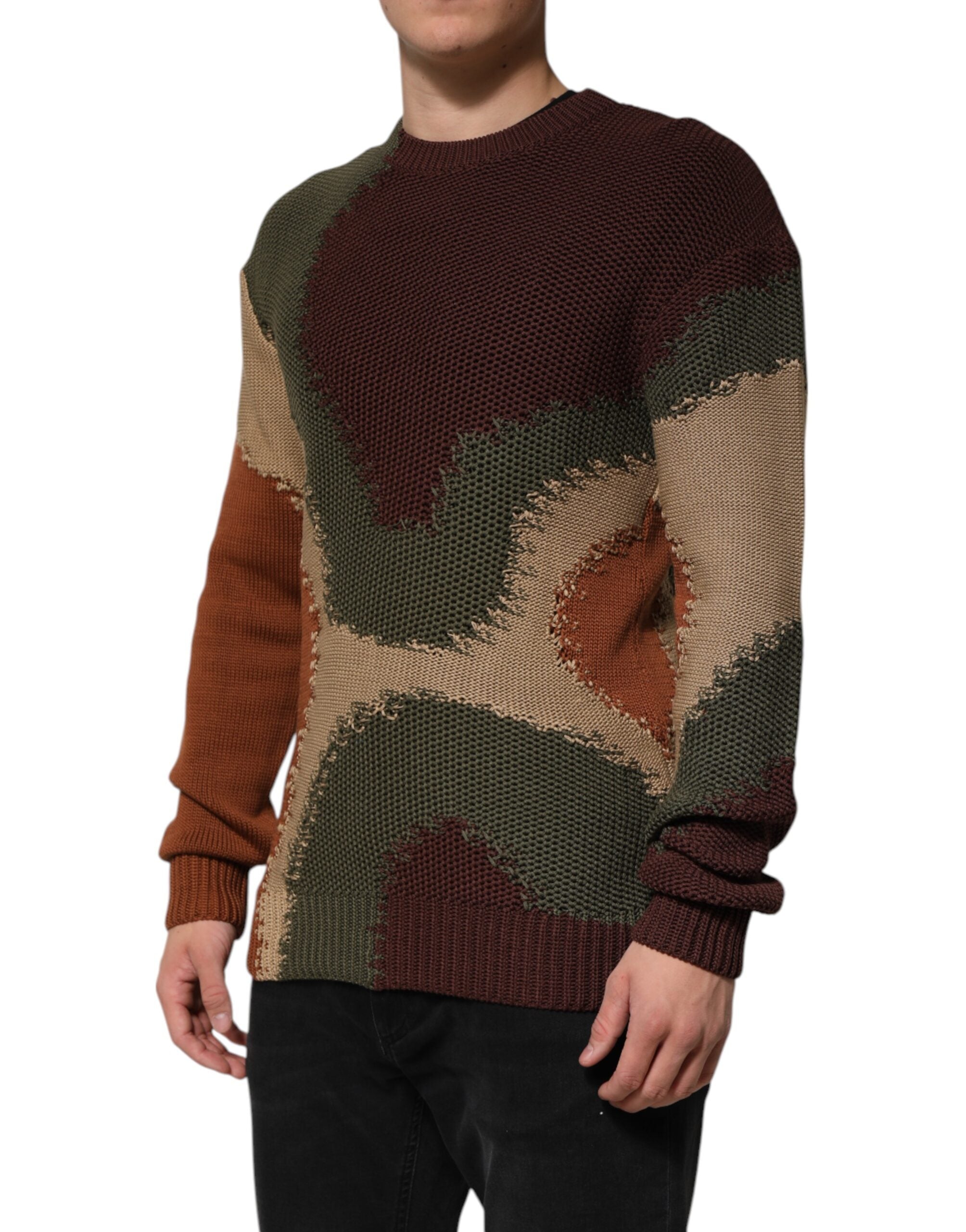 Multicolor Cotton Abstract Men Pullover Sweater