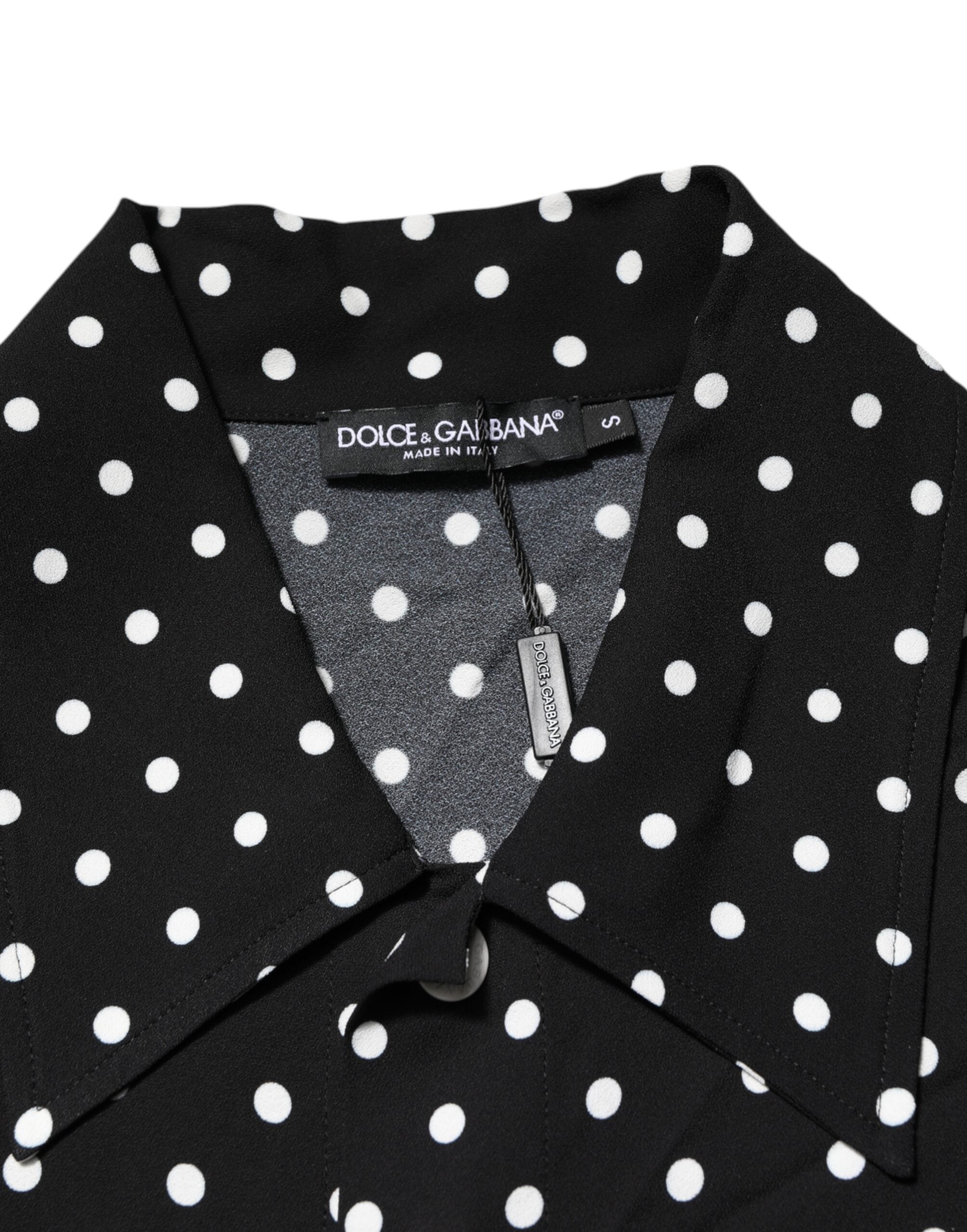 Black Polka Dot Short Sleeves Collared Polo T-shirt