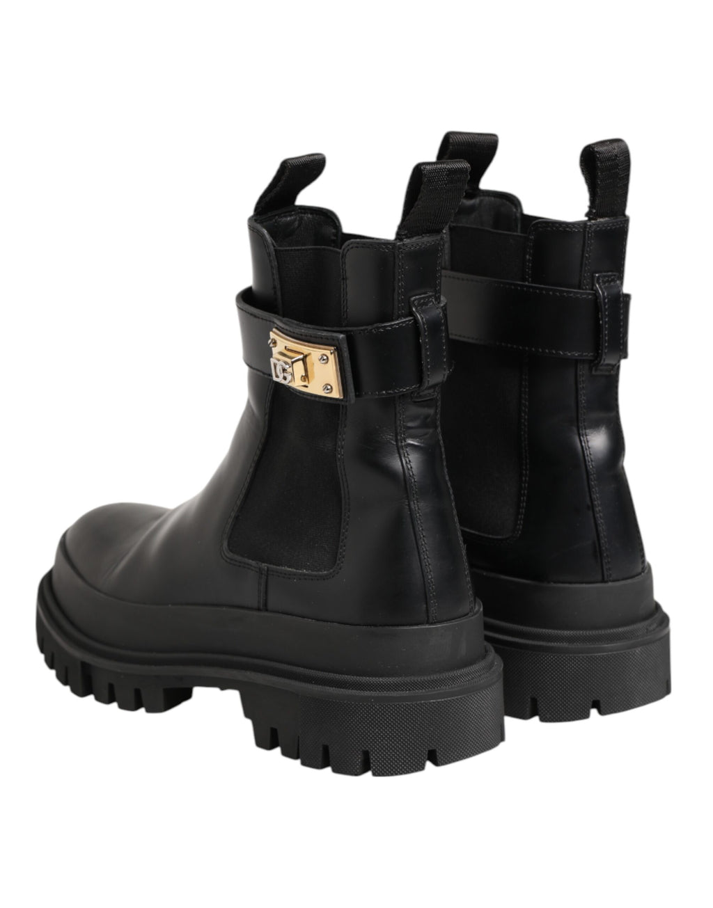 Black Calfskin DG Logo Strap Ankle Boots Shoes