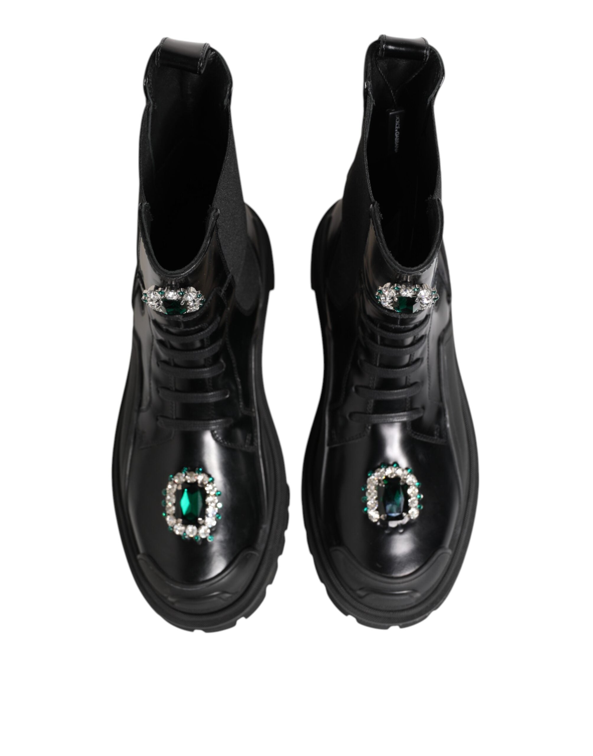 Black Crystal Embellished Combat Boots Shoes