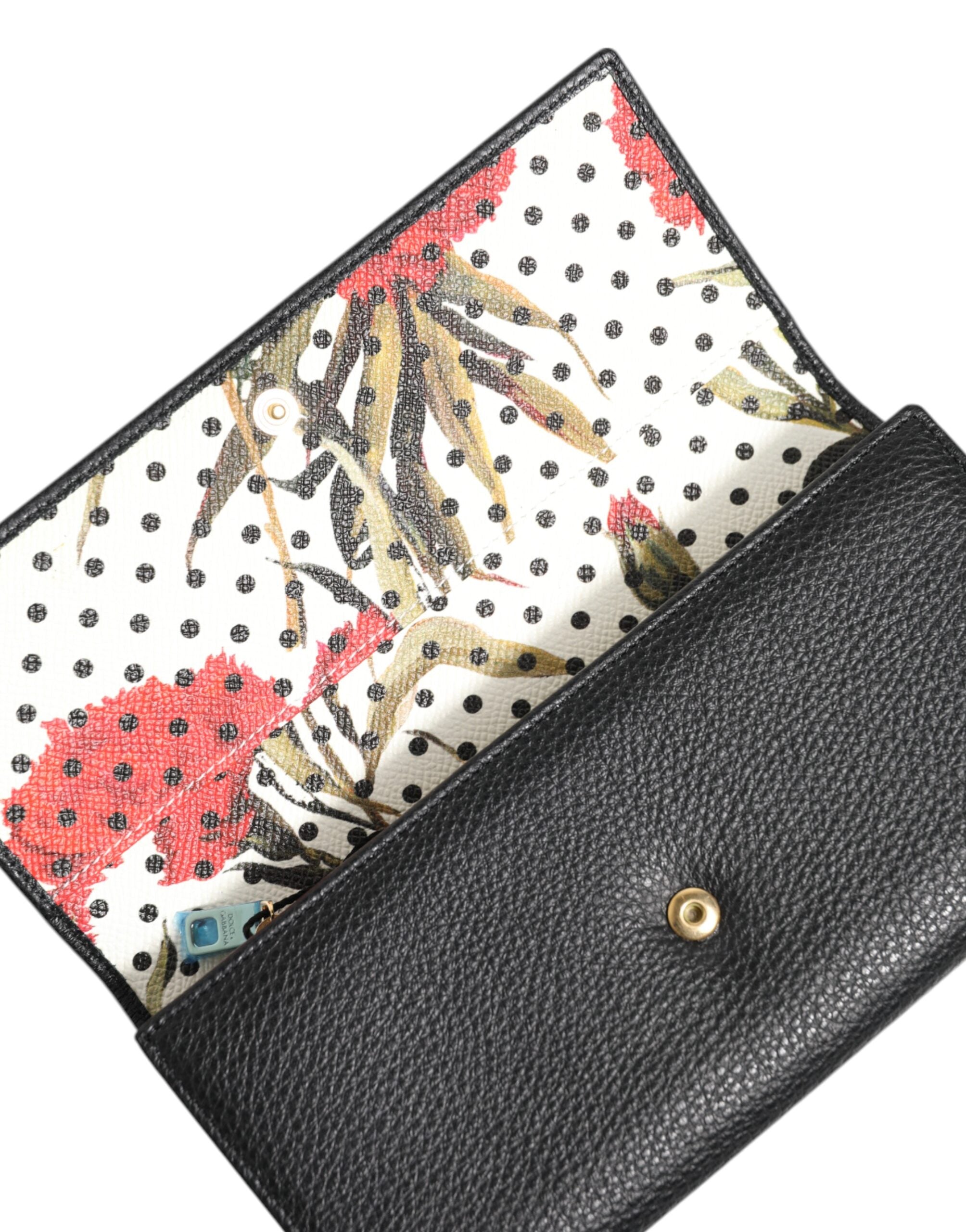 Black Leather Logo Plaque Card Holder Trifold Wallet