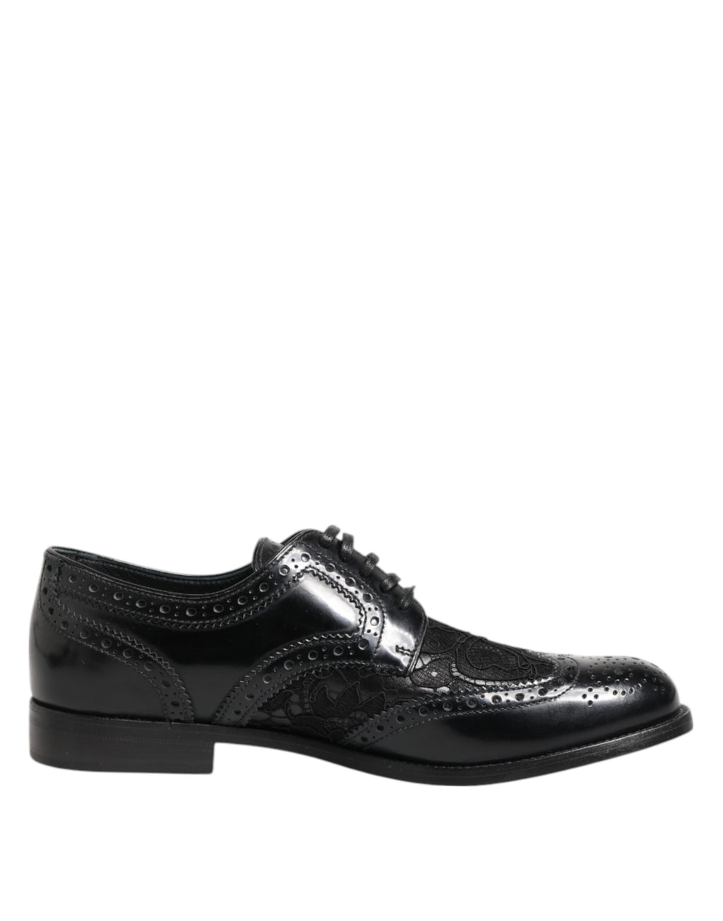 Black Leather Floral Lace Dress Formal  Shoes