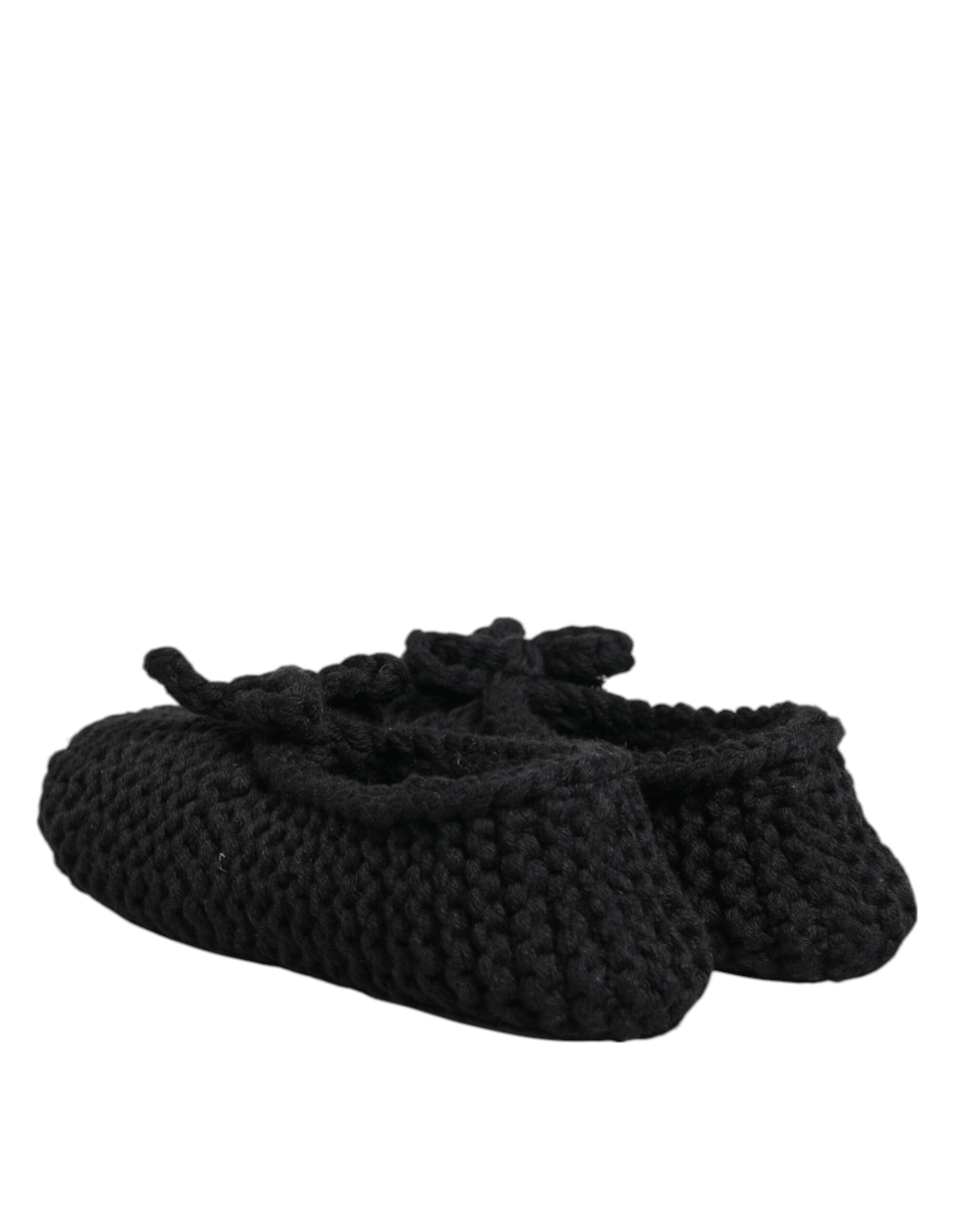 Black Wool Knit Slip On Ballerina Flats Shoes