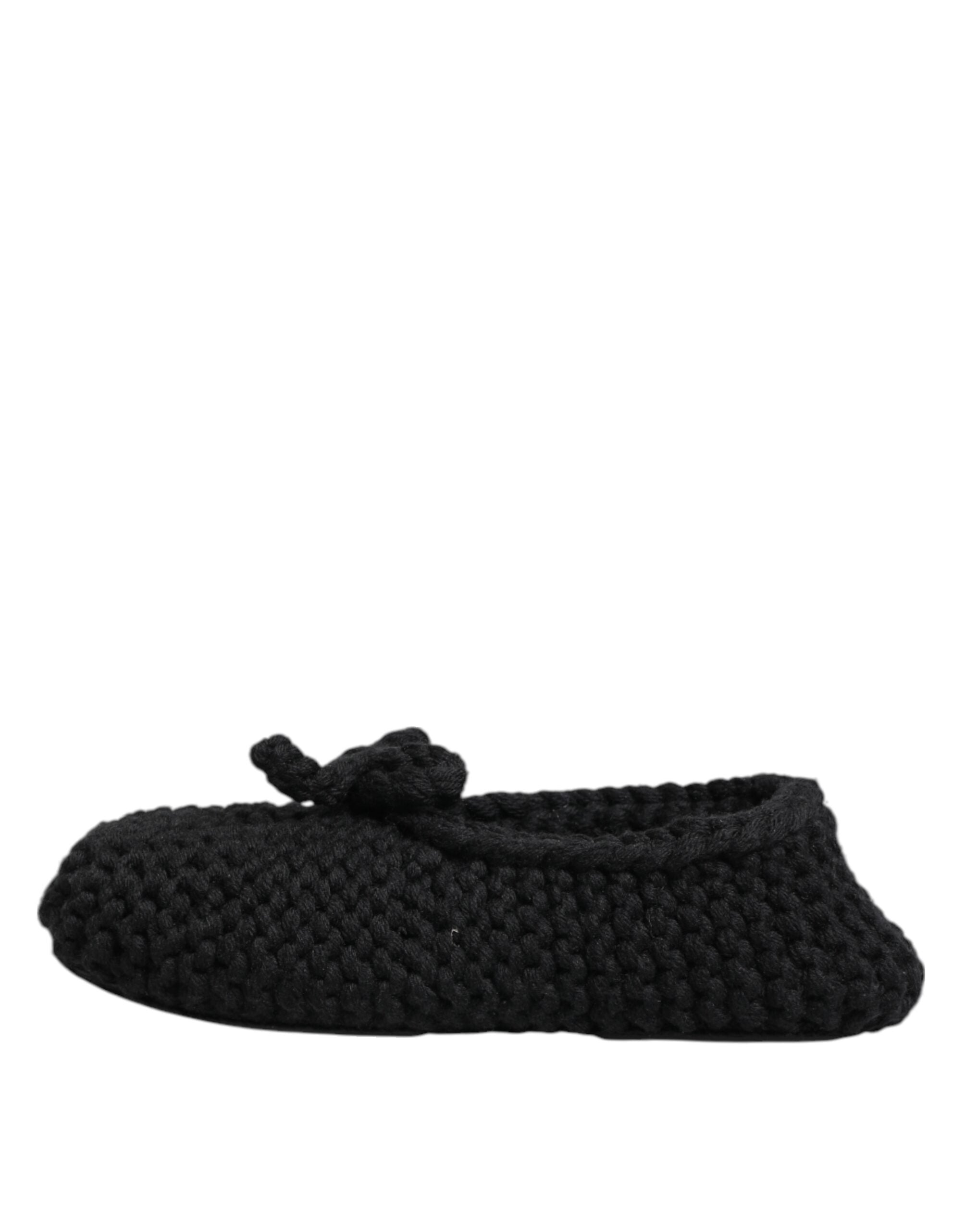 Black Wool Knit Slip On Ballerina Flats Shoes