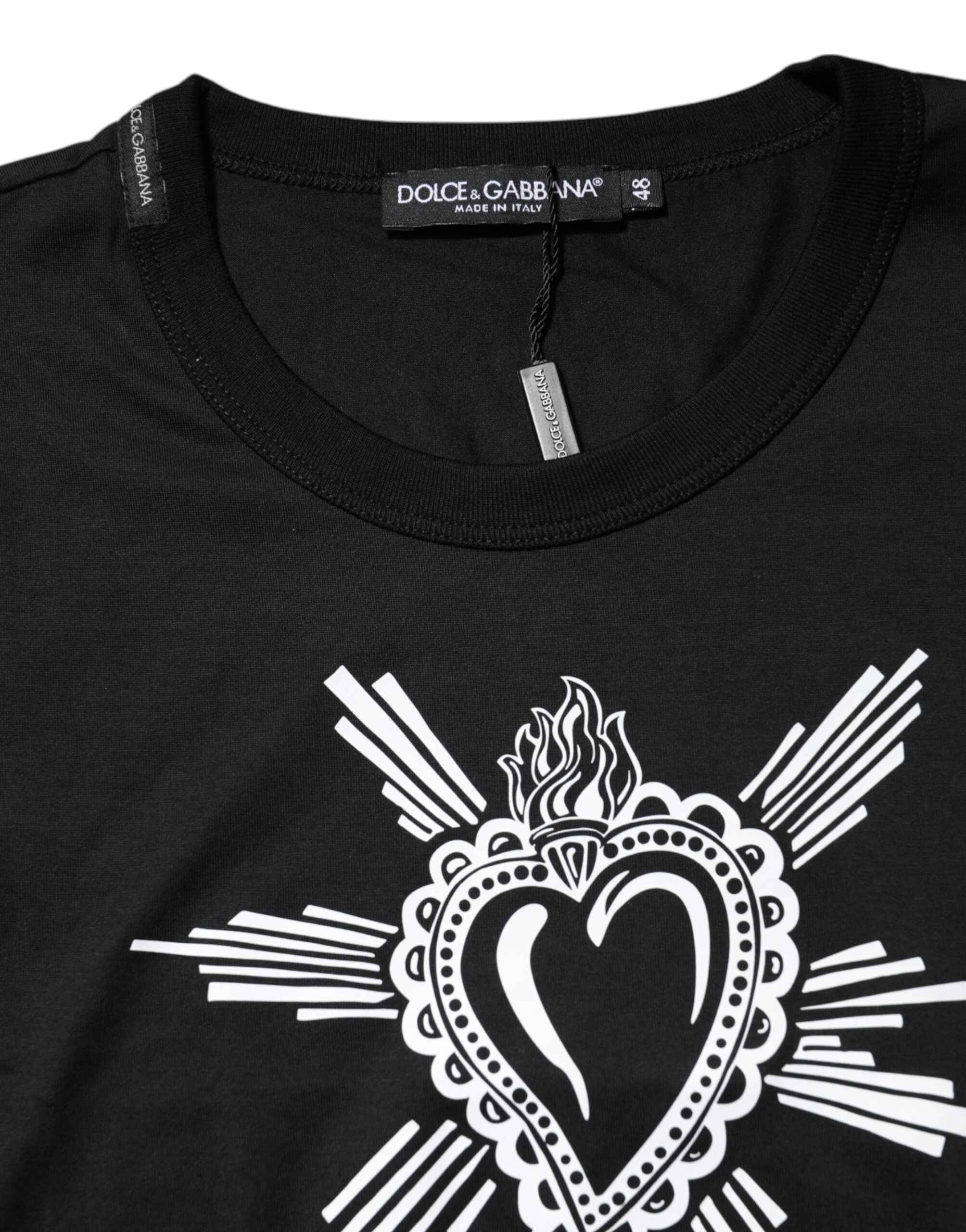 Black Sacred Heart Cotton Crew Neck T-shirt