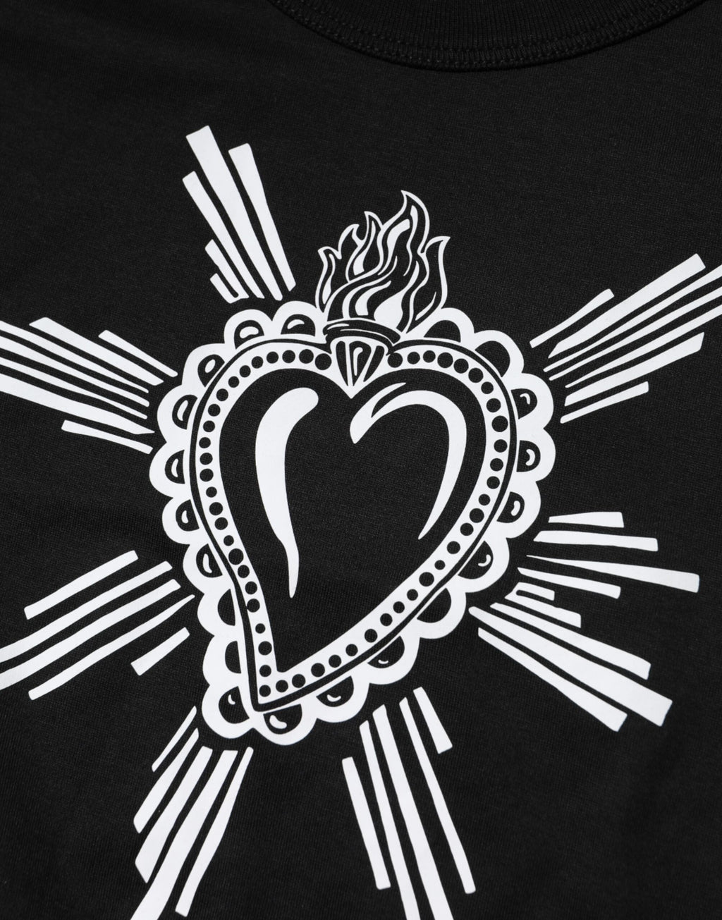 Black Sacred Heart Cotton Crew Neck T-shirt