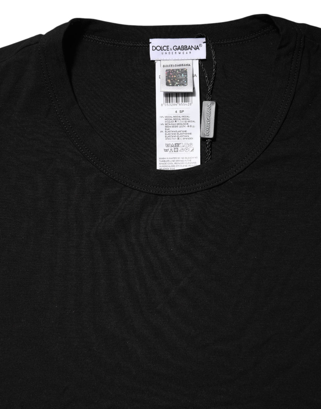 Black Modal Men Crew Neck Underwear T-shirt