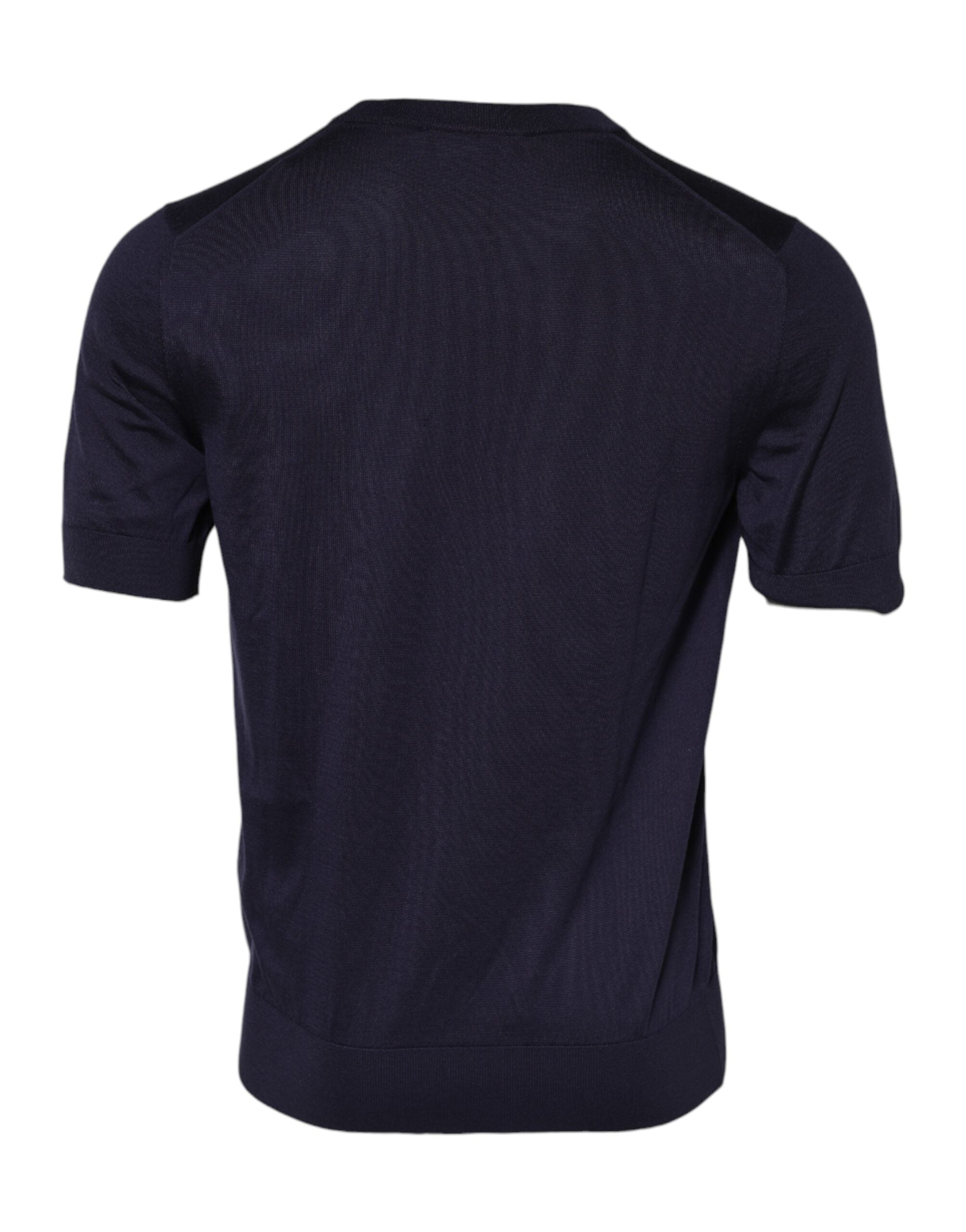 Dark Blue Silk Crew Neck Short Sleeves T-shirt