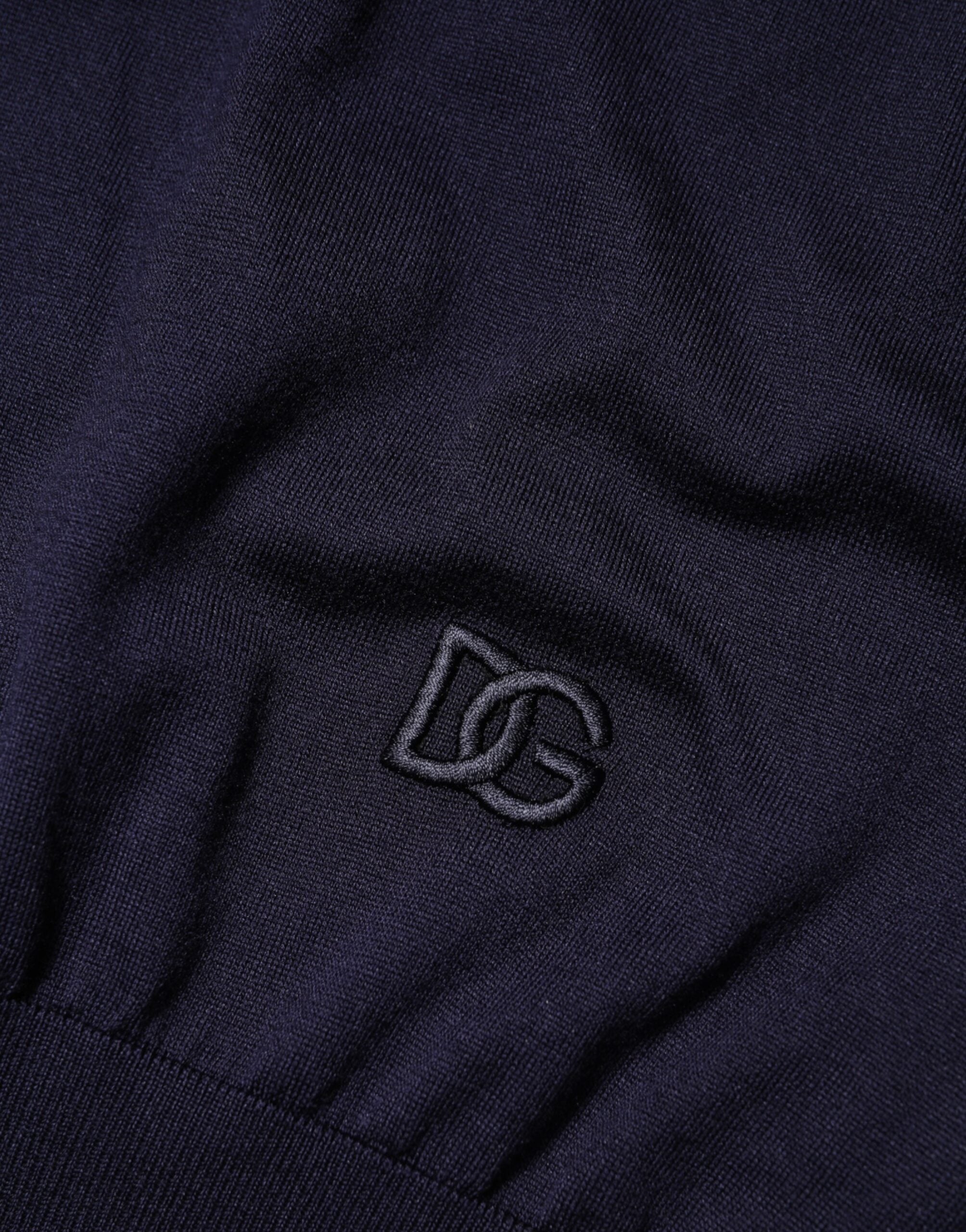 Dark Blue Silk Crew Neck Short Sleeves T-shirt