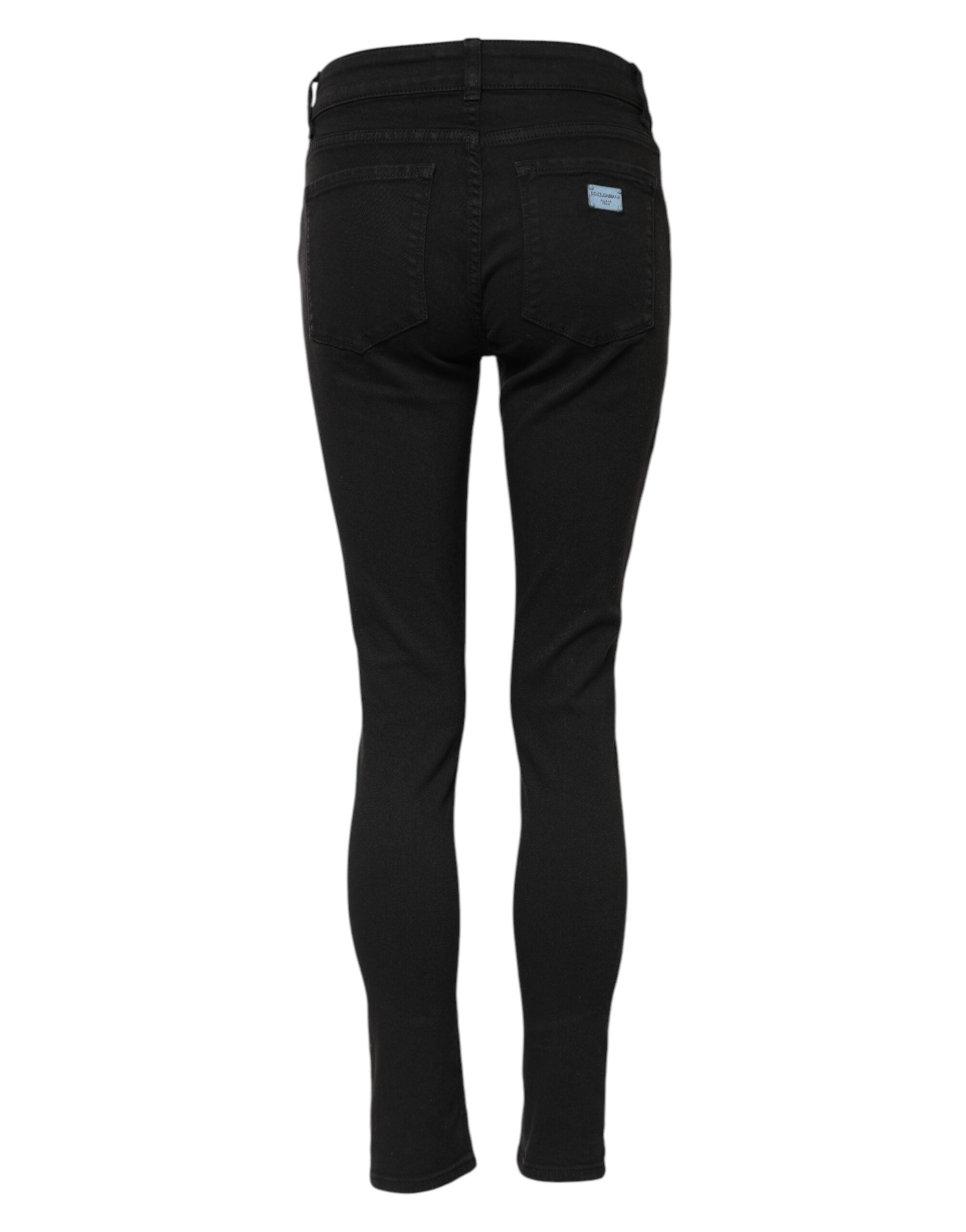 Black Cotton Skinny Mid Waist Denim Jeans