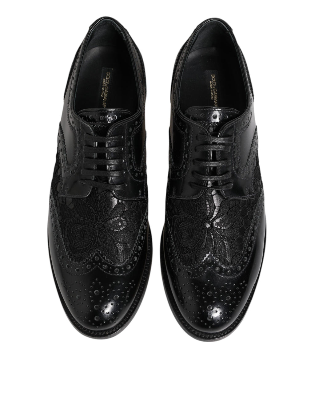 Black Leather Floral Lace Dress Formal Shoes