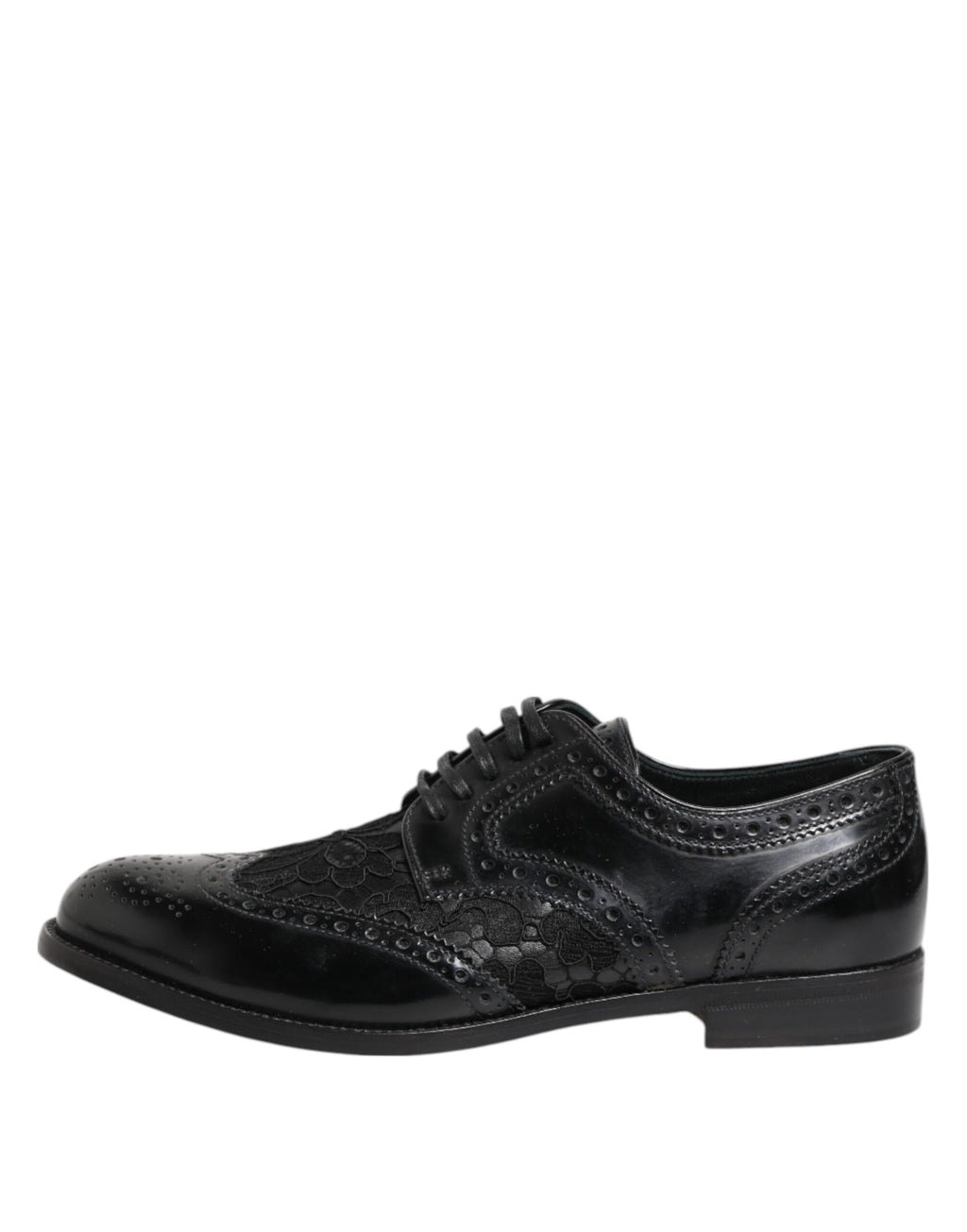 Black Leather Floral Lace Dress Formal Shoes