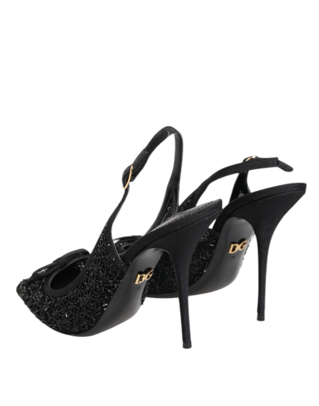 Black Tulle Ricamo Heels Slingbacks Shoes
