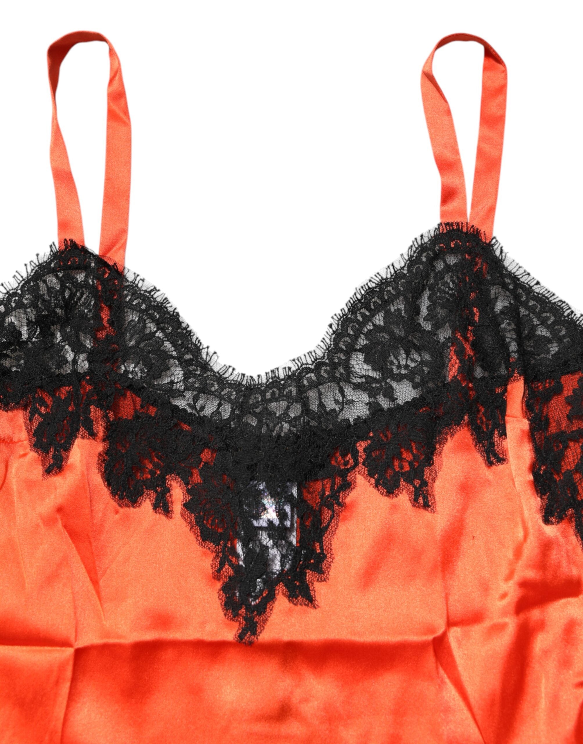 Red Black Lace Trim Silk Sleeveless Tank Top