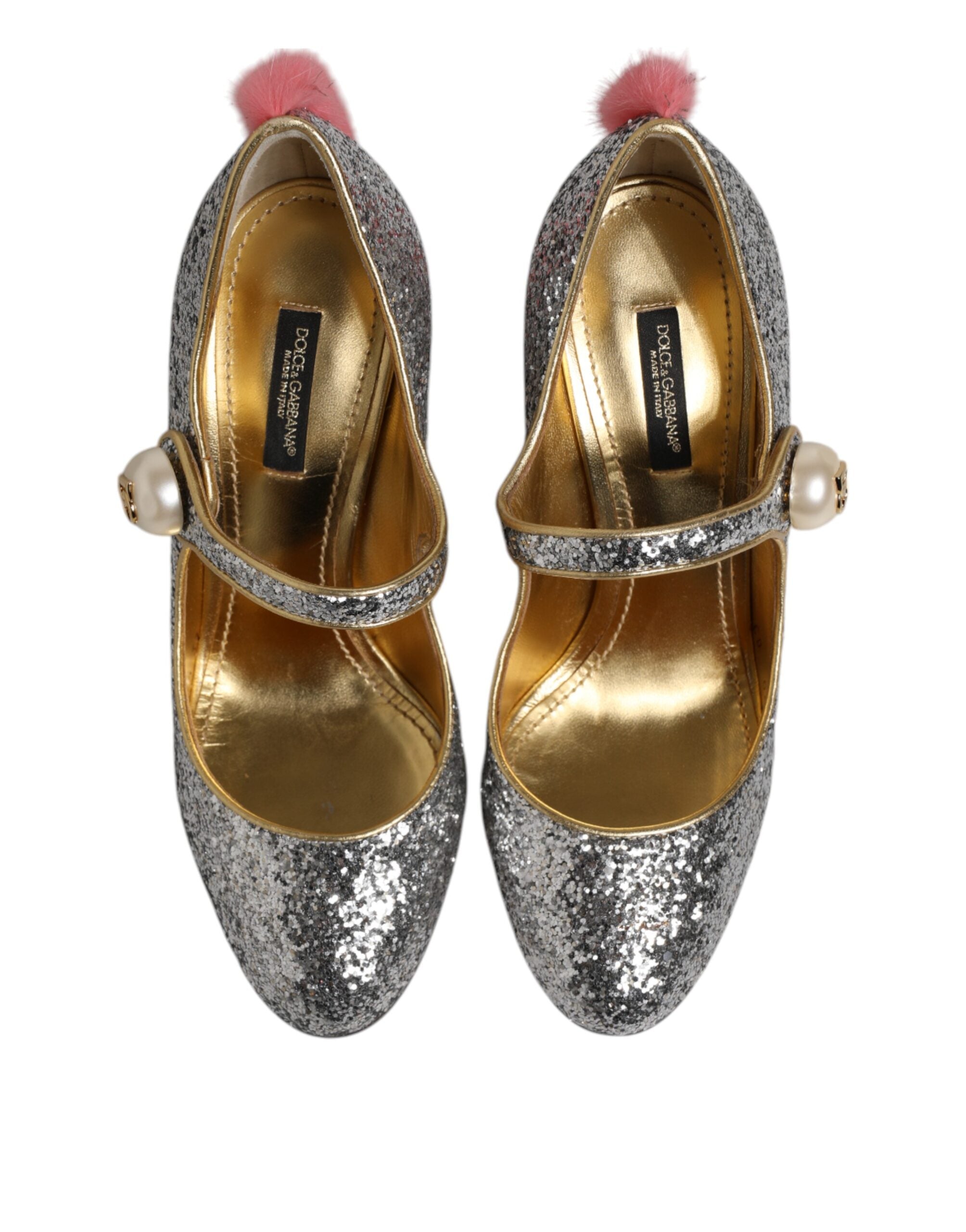 Silver Glitter Mink Fur VALLY Pumps Shoes
