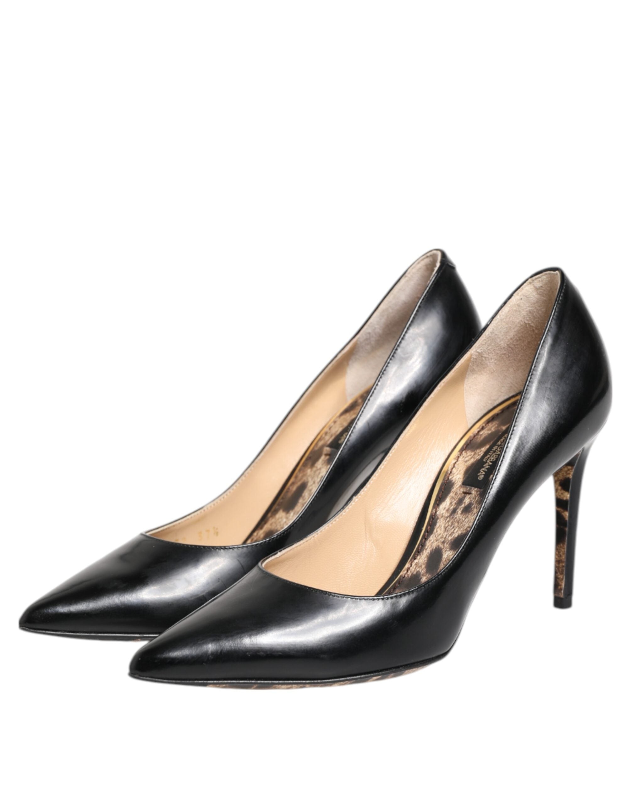 Black Calf Leather Stiletto Heels Pumps Shoes