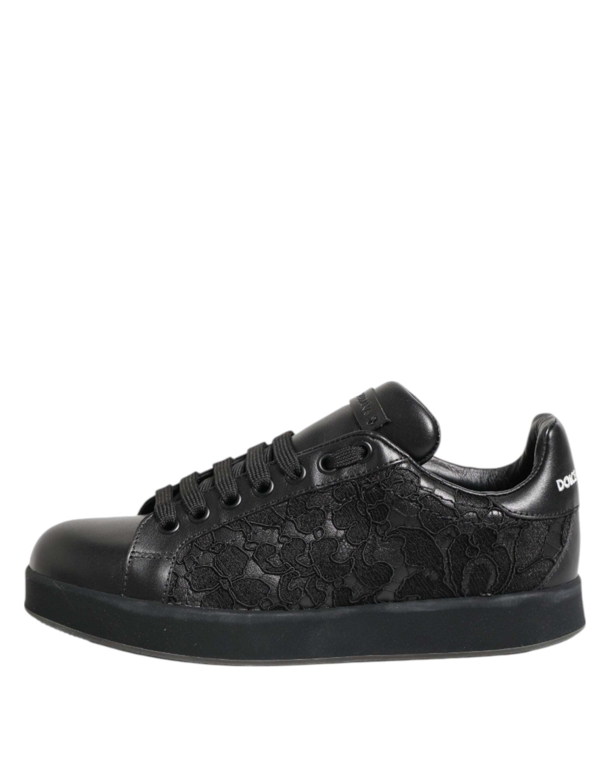 Black Floral Lace Low Top Sneakers Shoes
