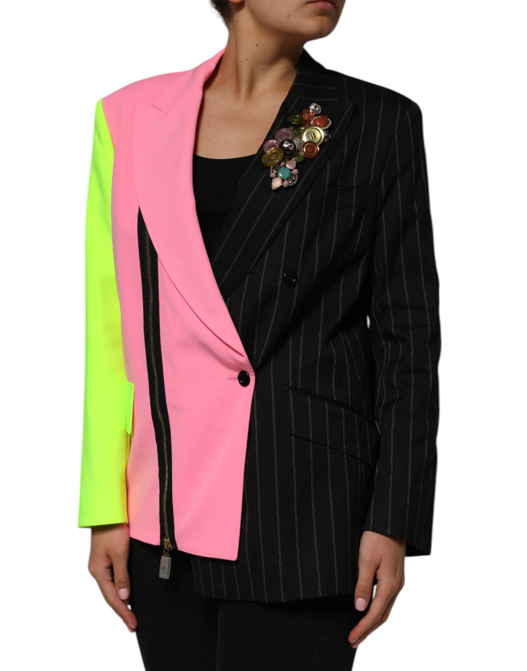 Multicolor Patchwork Embellished Coat Jacket