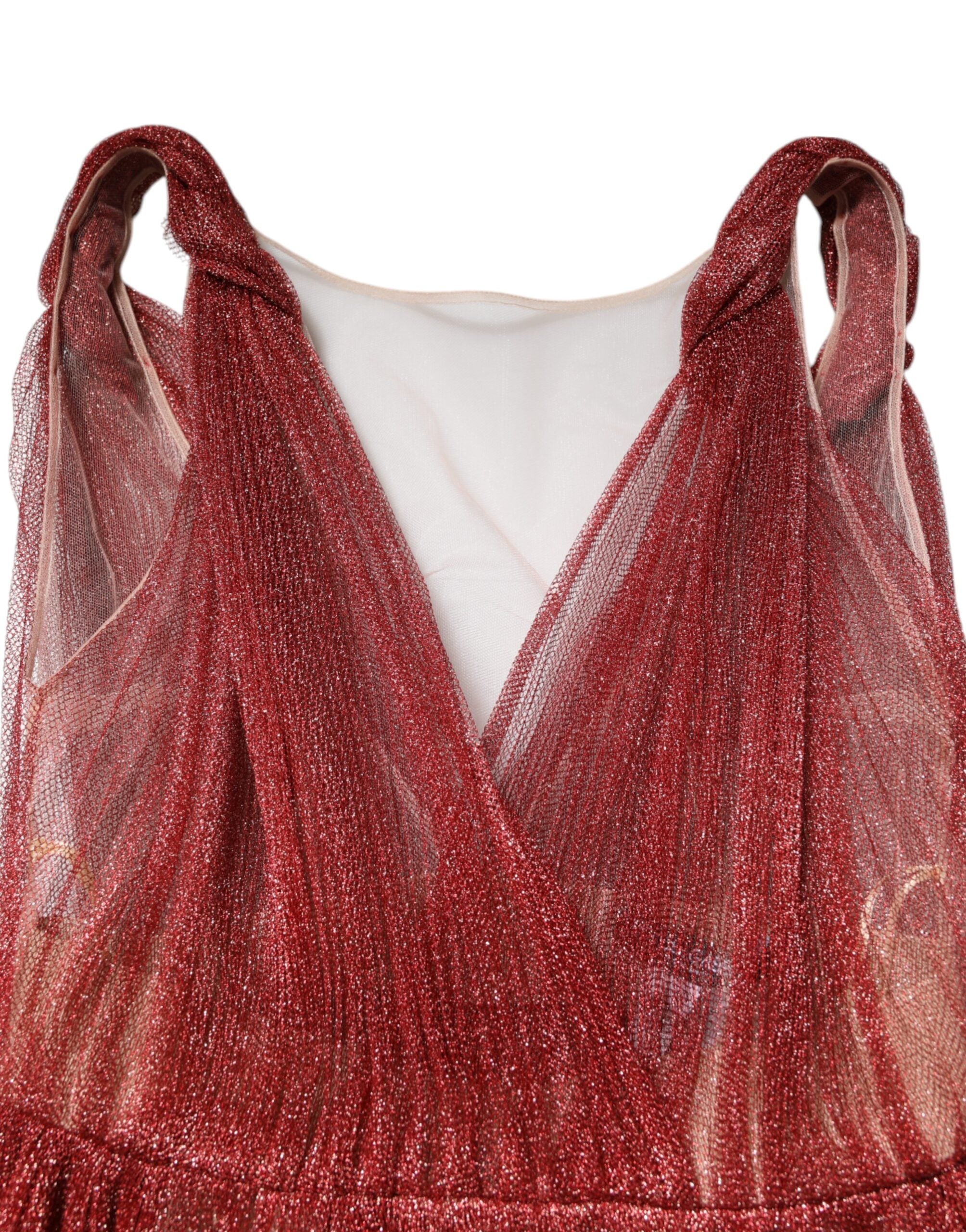 Burgundy Mesh Sleeveless Midi A-line Dress