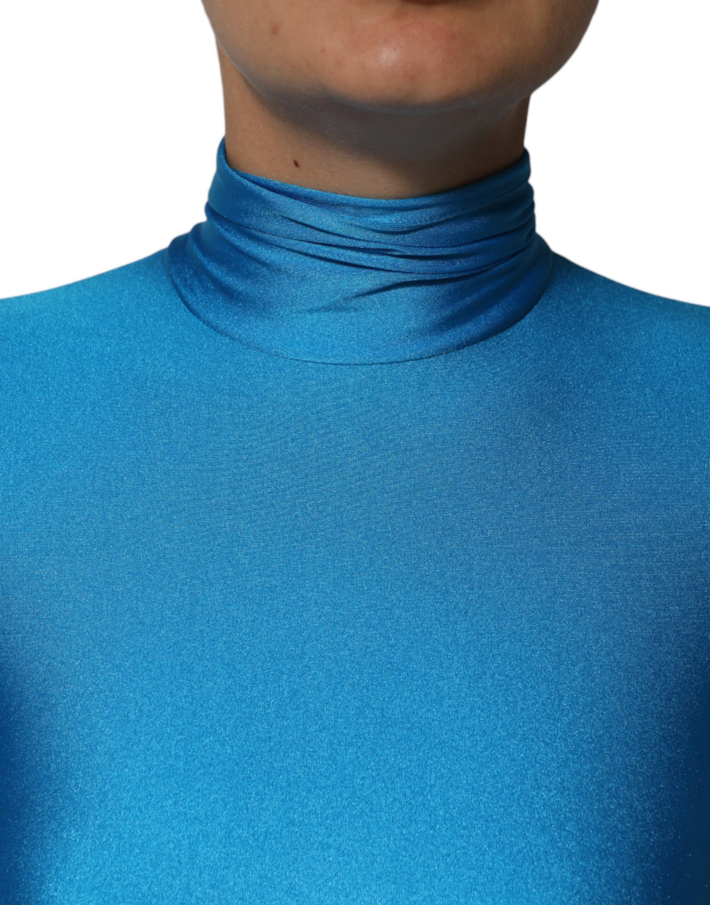 Blue Nylon Turtleneck Bodycon Jumpsuit  Dress