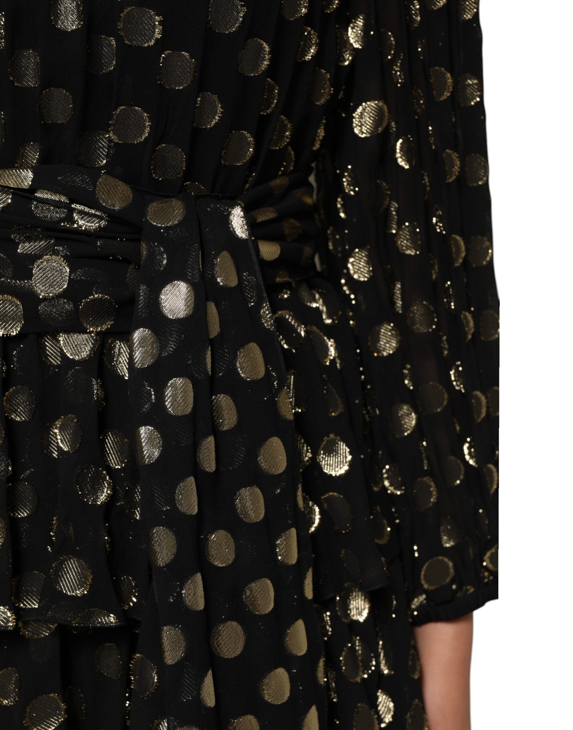 Black Gold Polka Dot Silk Brocade Mini Dress