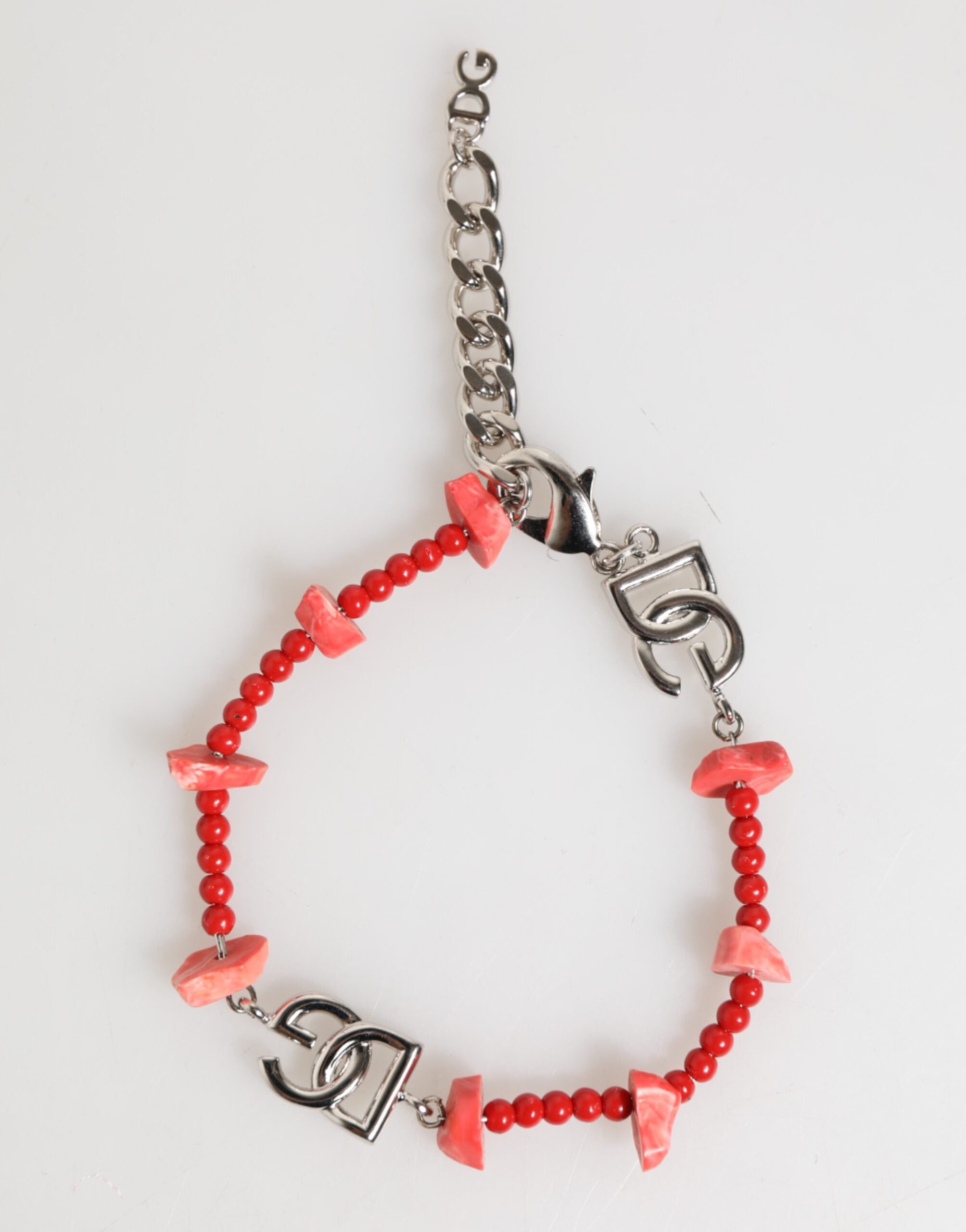 Silver Tone Brass Beaded Resin DG Logo Chain Men Bracelet