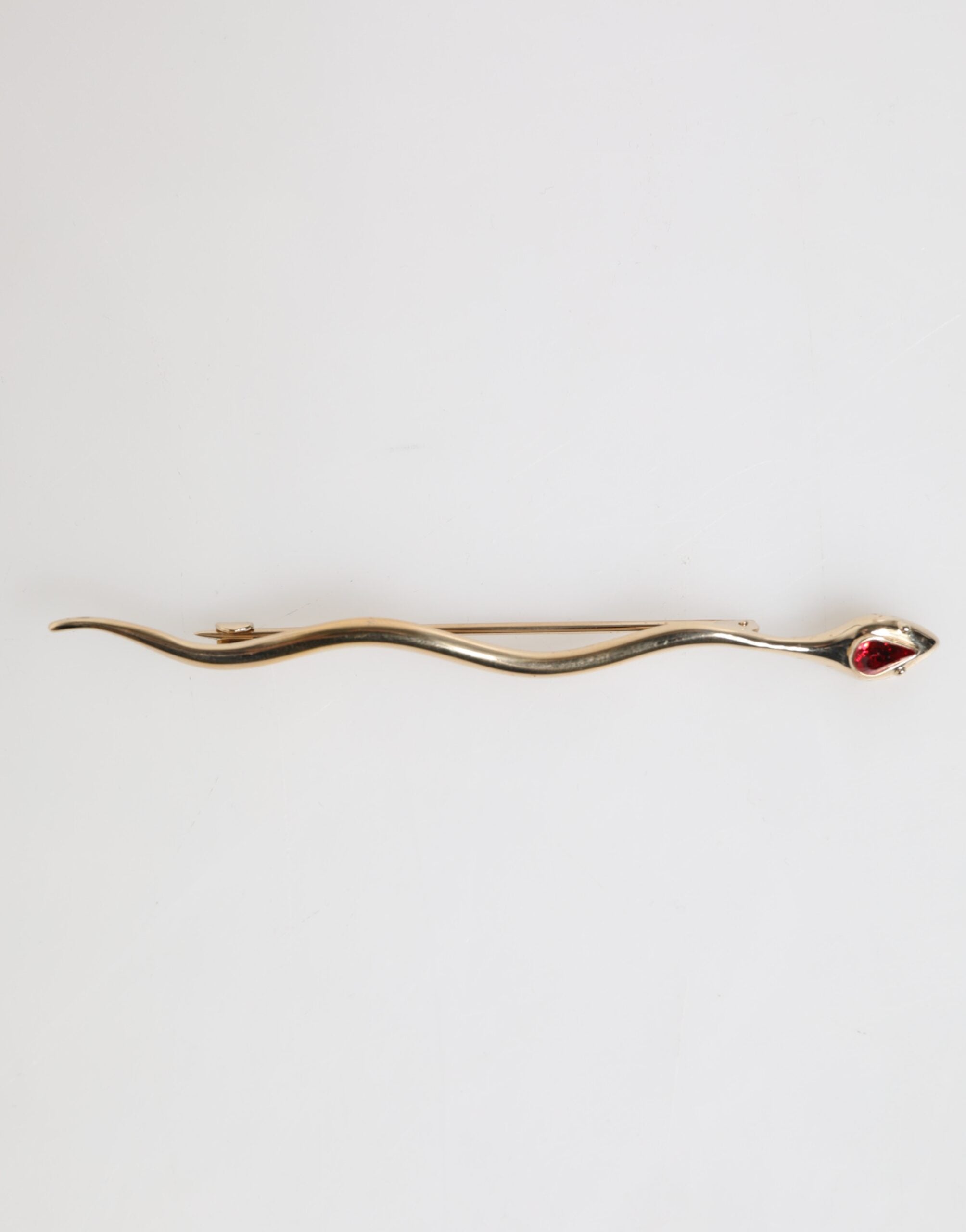 Dolce & Gabbana Gold Brass Red Crystal Spilla Serpente Mens Brooch Pin