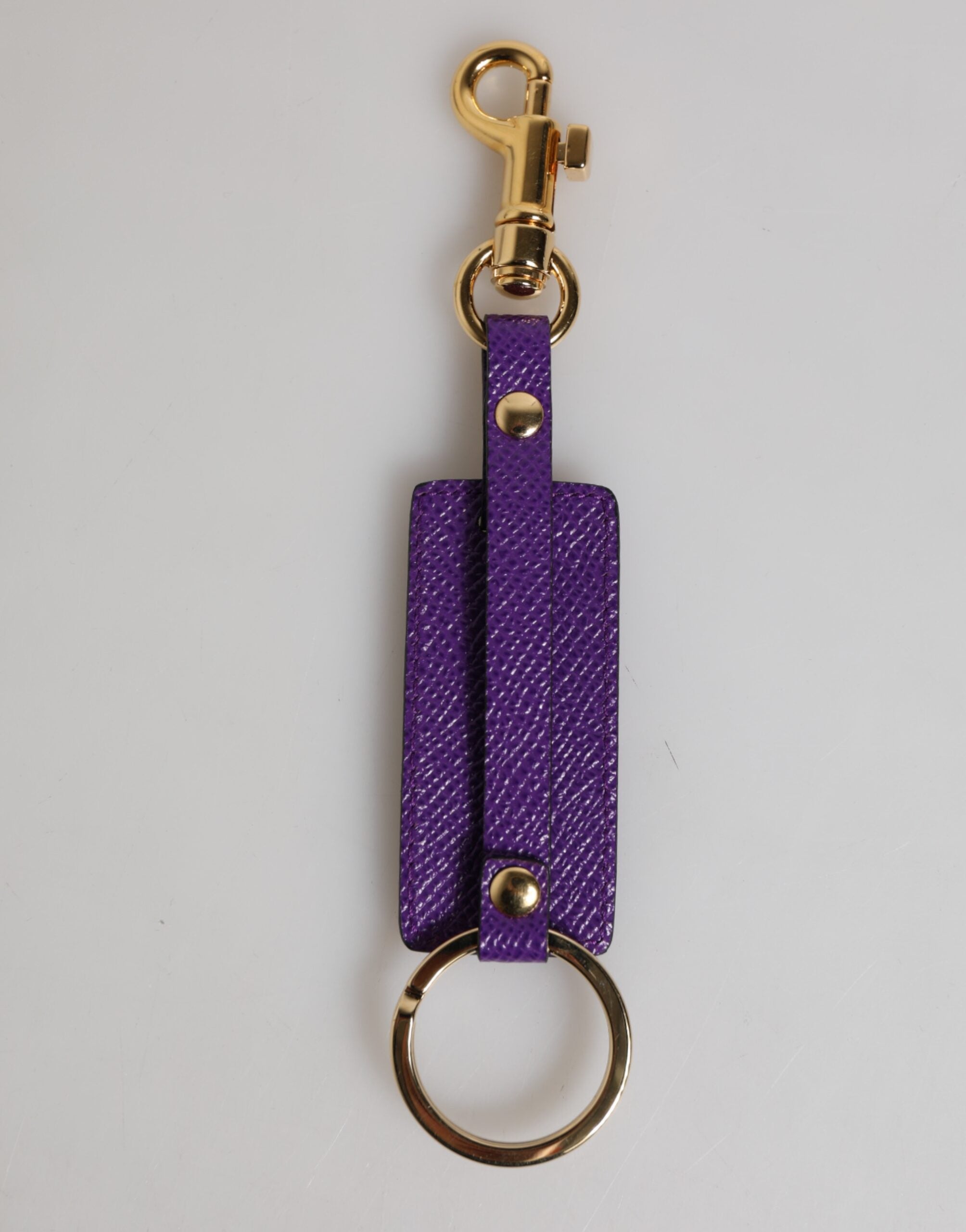 Dolce & Gabbana Purple DG Logo Leather Gold Tone Metal Keyring Keychain
