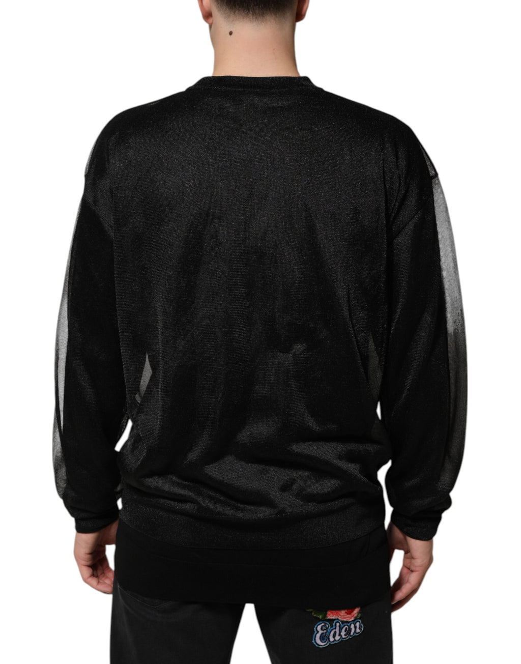Black Polyester Pullover Sweatshirt Sweater