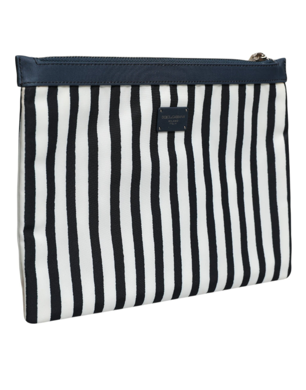 Black White Striped Logo Plaque Clutch Borse Pouch Bag