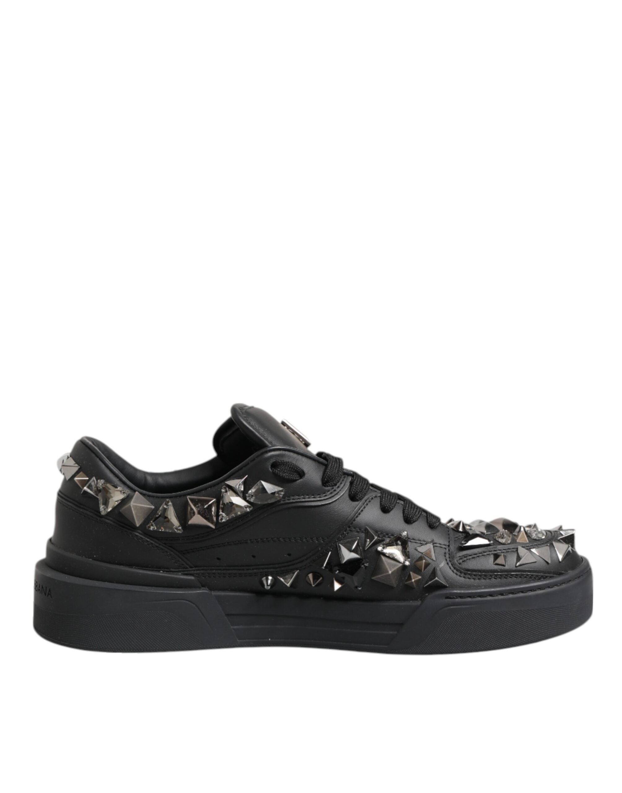 Black Leather Studded Low Top Sneakers Shoes