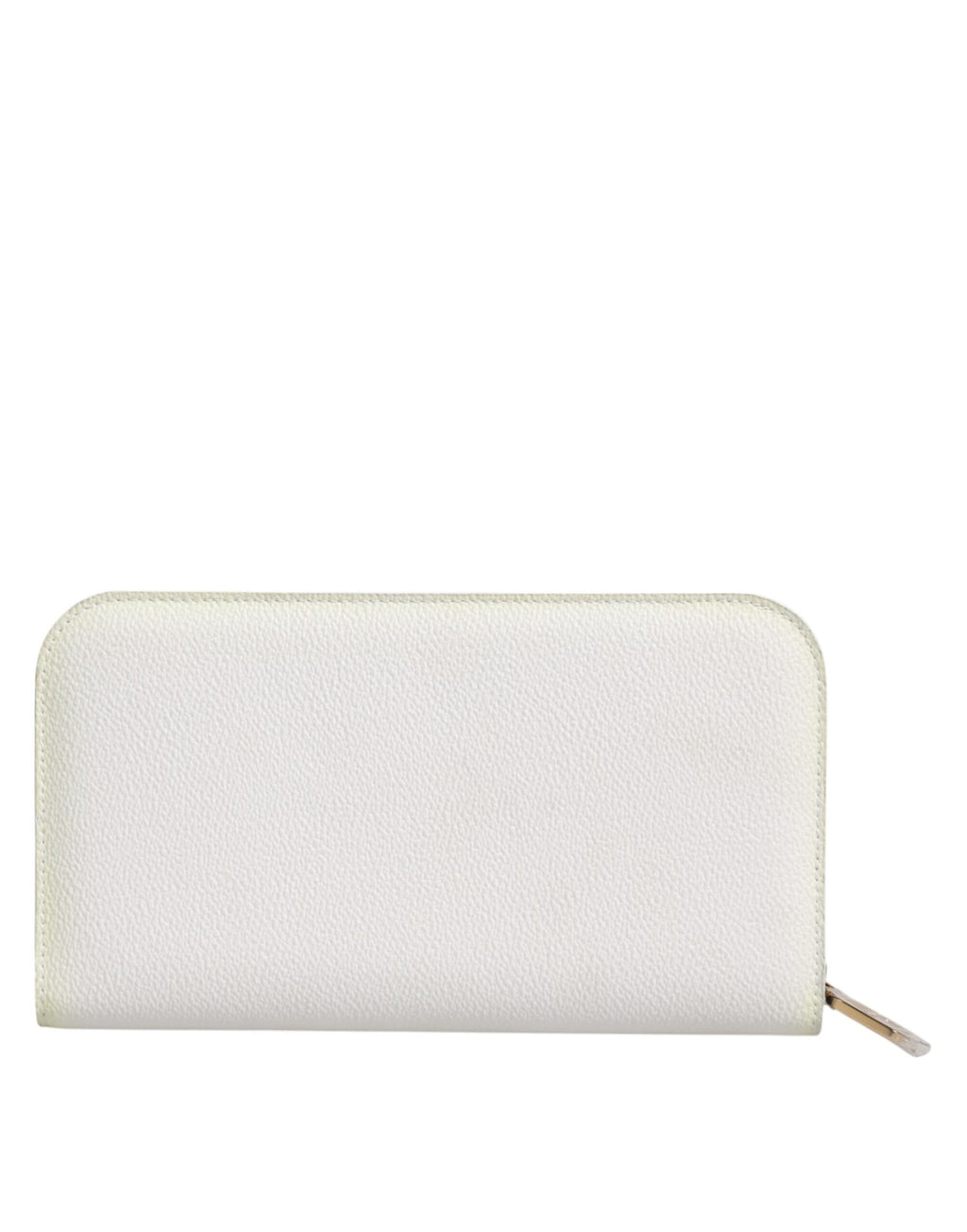Dolce & Gabbana White Leather Logo Plaque Zip Around Continental Wallet