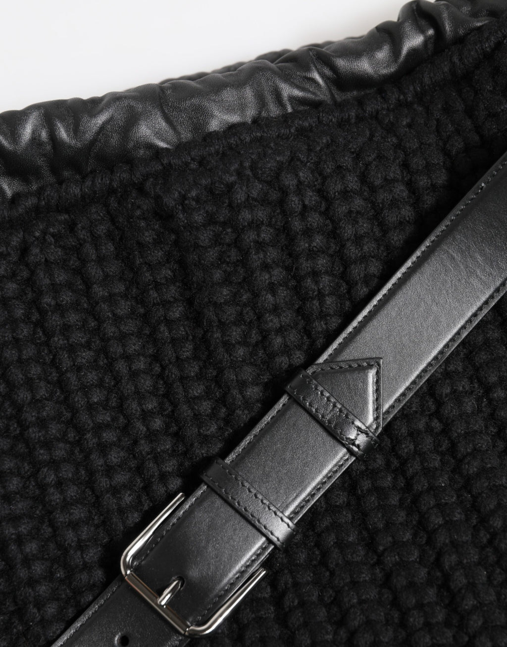 Black Cashmere Knitted Leather Shoulder Women Borse Bag