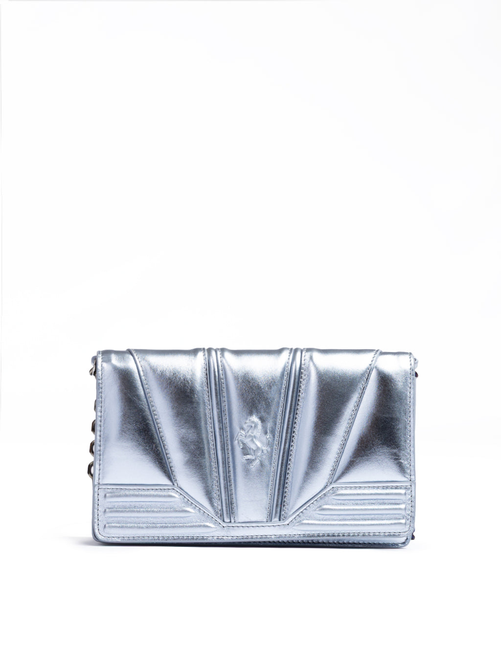 Metal light blue GT patent leather bag with chain