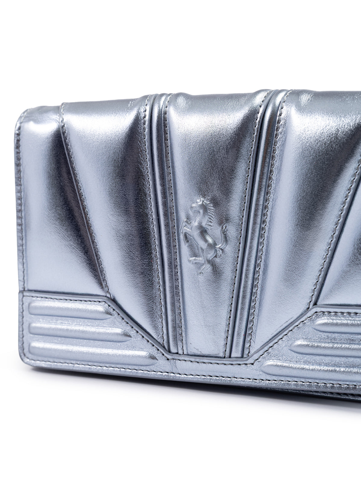 Metal light blue GT patent leather bag with chain