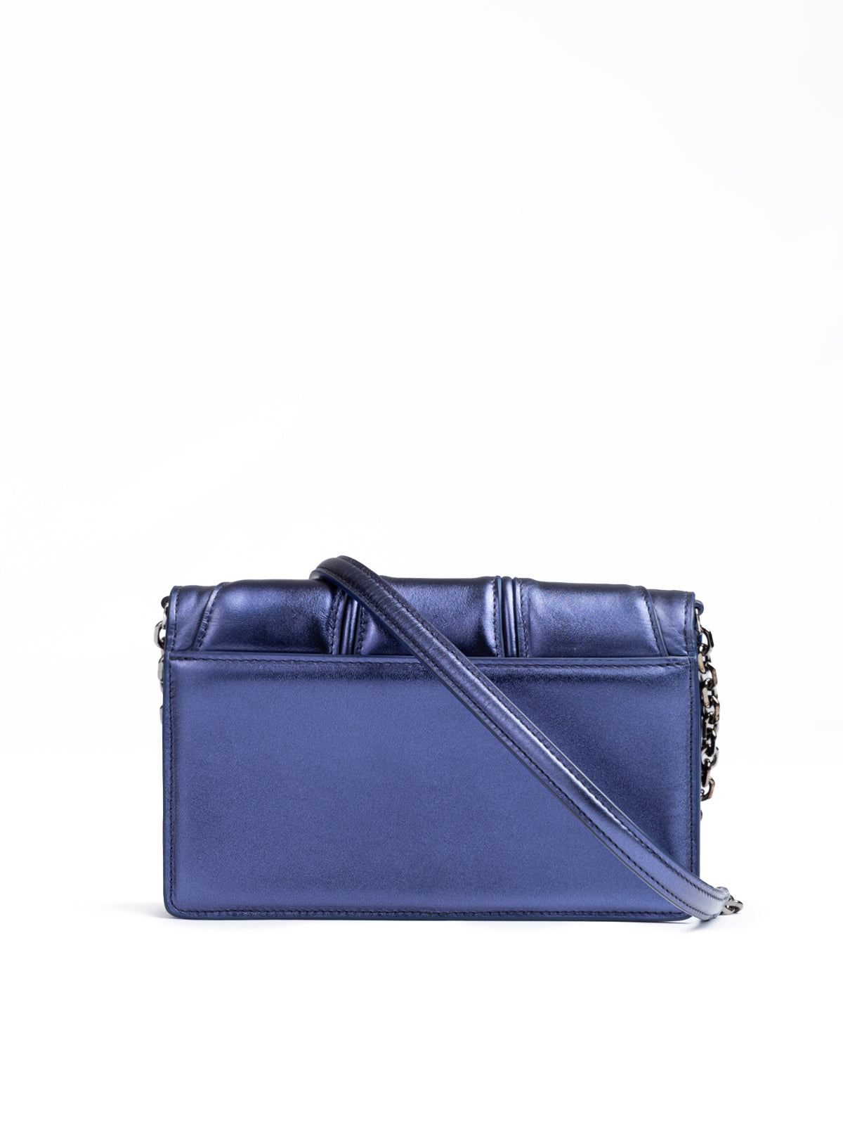 Metal blue GT patent leather bag with chain
