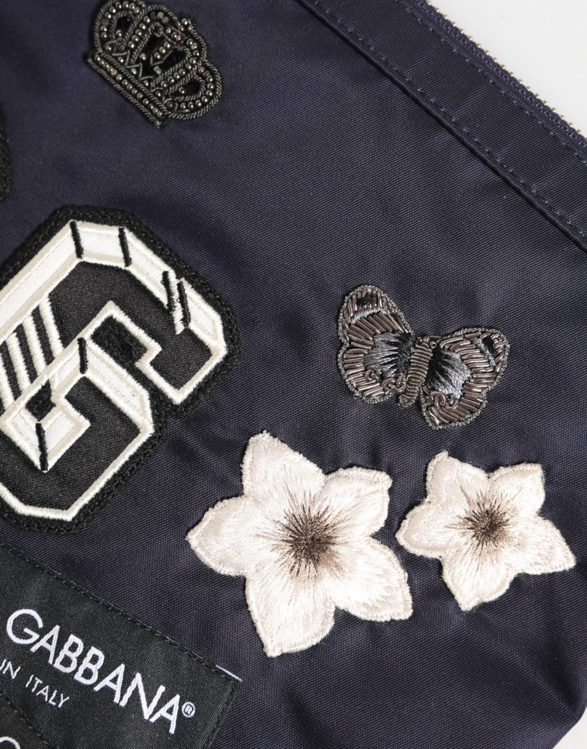 Blue DG Logo Patch Embellished Pouch Clutch Men Borse Bag