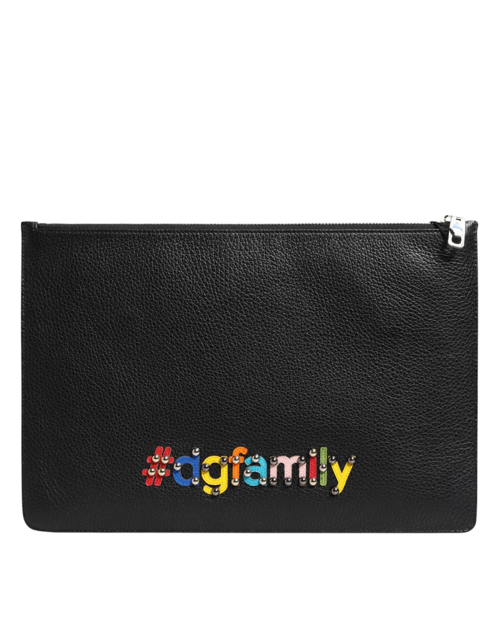 Black Leather #DGFAMILY Embellished Men Clutch Pouch Bag
